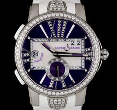 Ulysse Nardin Executive Dual Time Lady Stainless Steel Diamond Bezel Watch