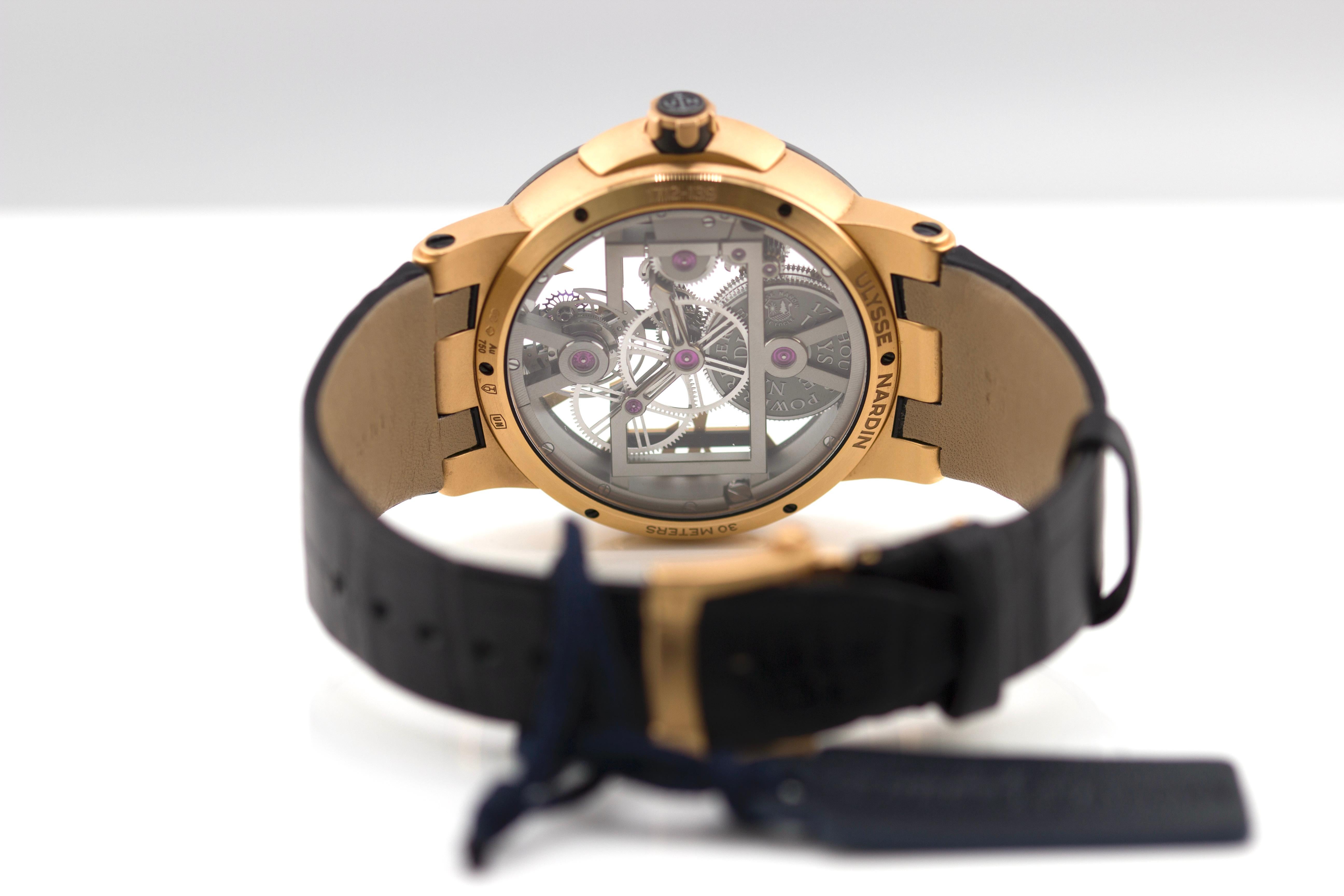 Ulysse Nardin Executive Skeleton Tourbillon Rose Gold 1712-139 In Excellent Condition In North Miami Beach, FL