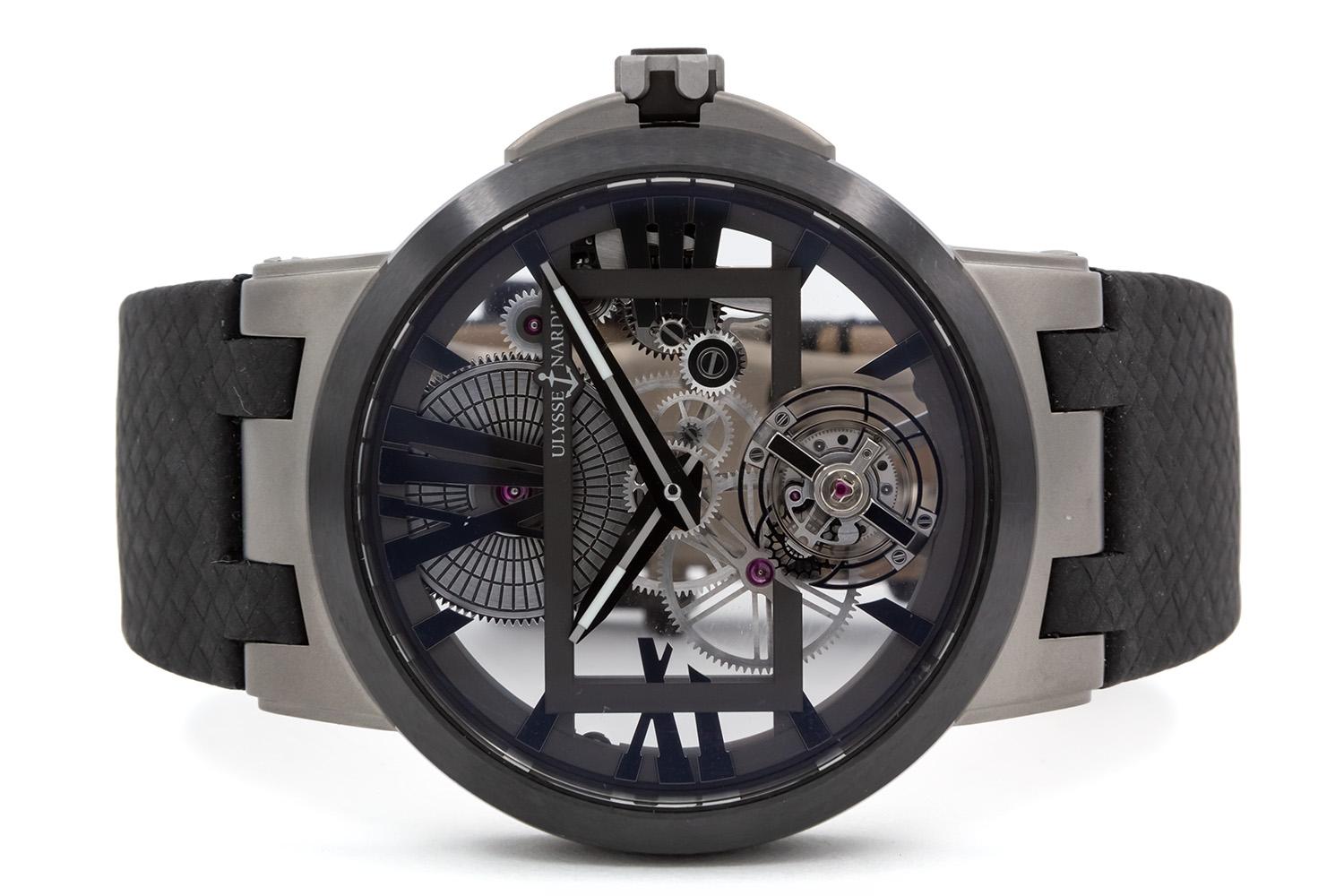 We are pleased to offer this Ulysse Nardin Executive Skeleton Tourbillon 1713-139. It is a truly exceptional timepiece that combines cutting-edge mechanics with modern design. Featuring a manual-wind tourbillon movement with 170 hour power reserve,