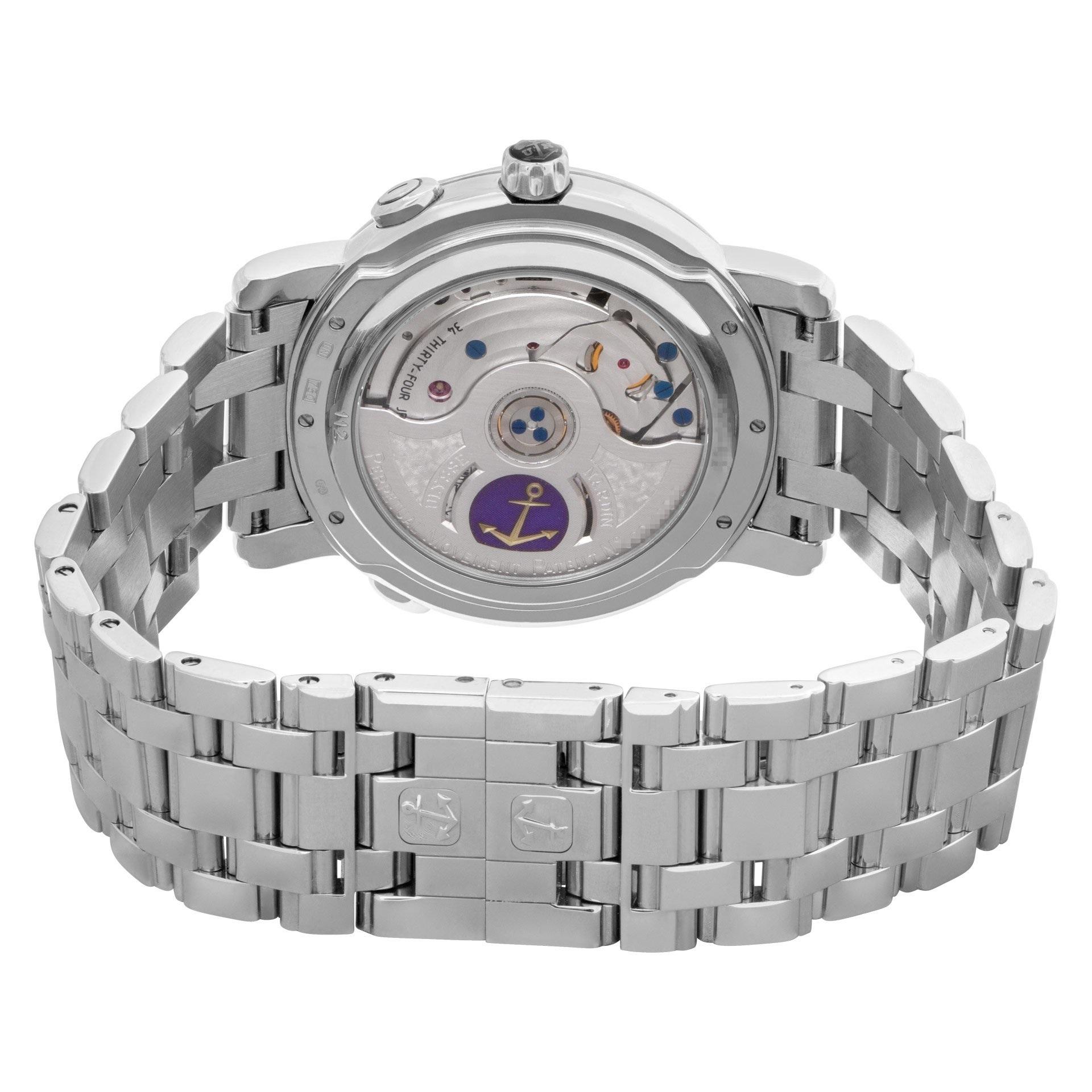 Women's or Men's Ulysse Nardin GMT Perpetual Calendar 320-8 18k White Gold Pave Diamond Dial