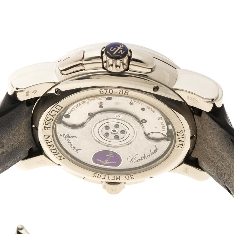 Ulysse Nardin Grey 18K White Gold Sonata Cathedral GMT UN067 Men's Wristwatch 42 im Zustand „Gut“ in Dubai, Al Qouz 2