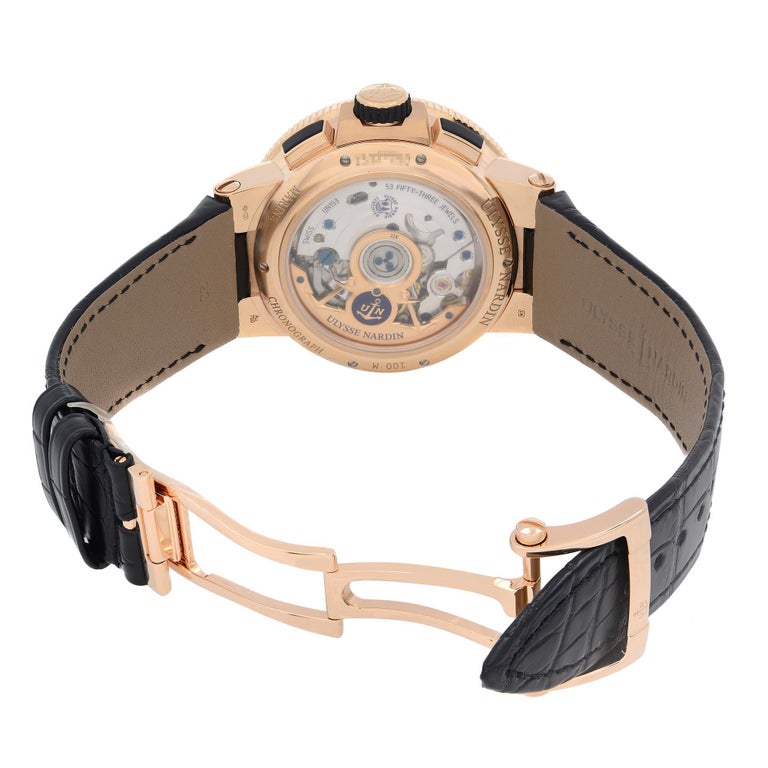 Ulysse Nardin Marine Chronograph 18k Rose Gold Cream Dial Watch 1532-150/40  For Sale at 1stDibs