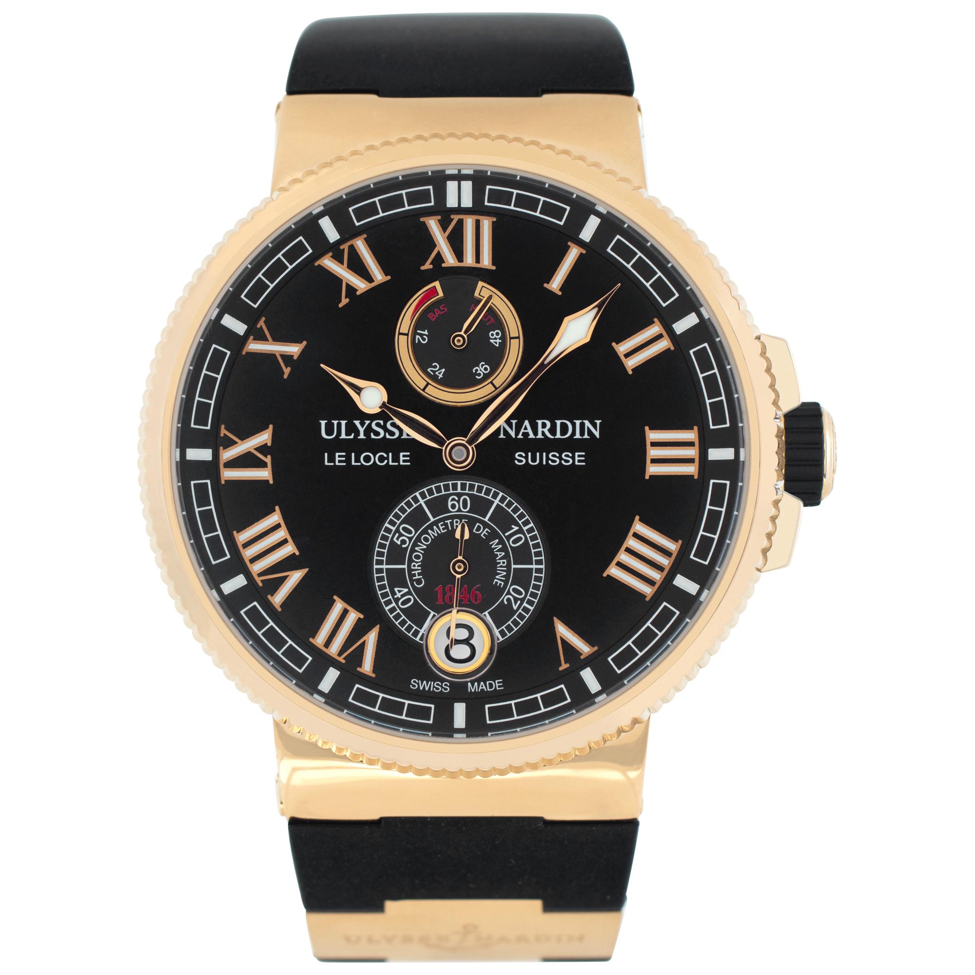 Ulysse Nardin Marine Chronometer 18k Rose Gold Wristwatch Ref 1186-126 For Sale