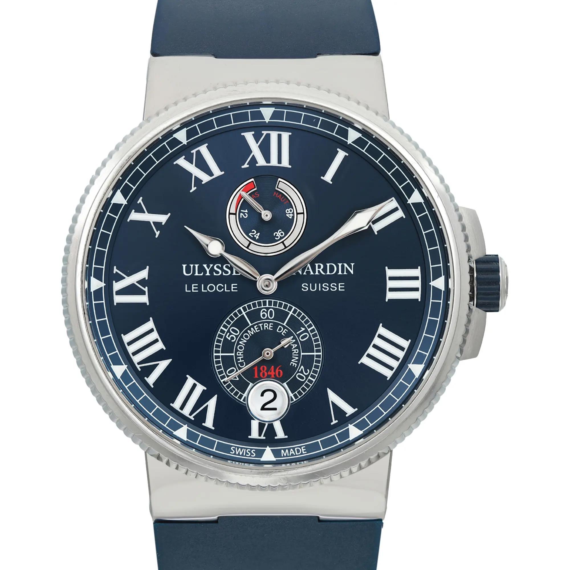 Pre-owned. Good condition. 2019 Card. Light scratches. Comes with the gift box. 2 year warranty. 

Brand and Model Information:
Brand: Ulysse Nardin
Model: Ulysse Nardin Marine
Model Number: 1183-122/43

Type and Style:
Type: Wristwatch
Style: