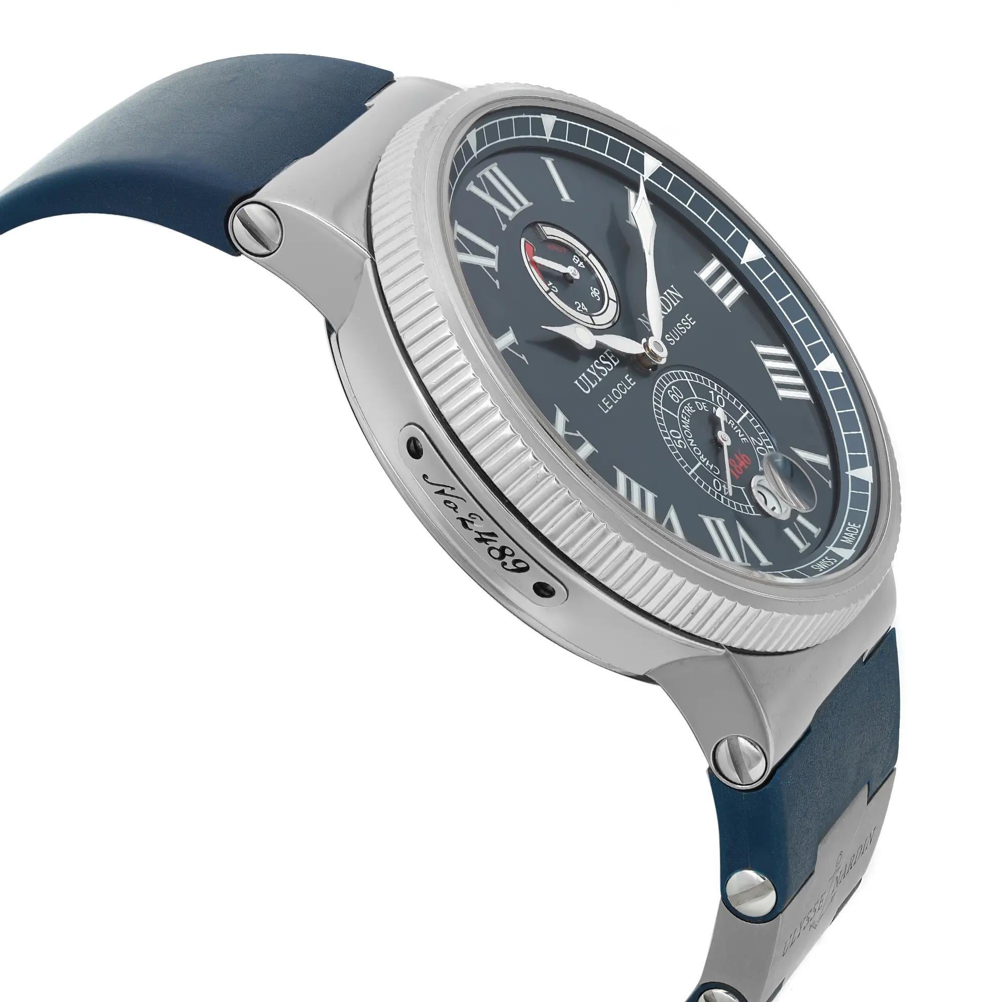 Men's Ulysse Nardin Marine Chronometer Steel Blue Dial Automatic Men Watch 1183-122/43 For Sale