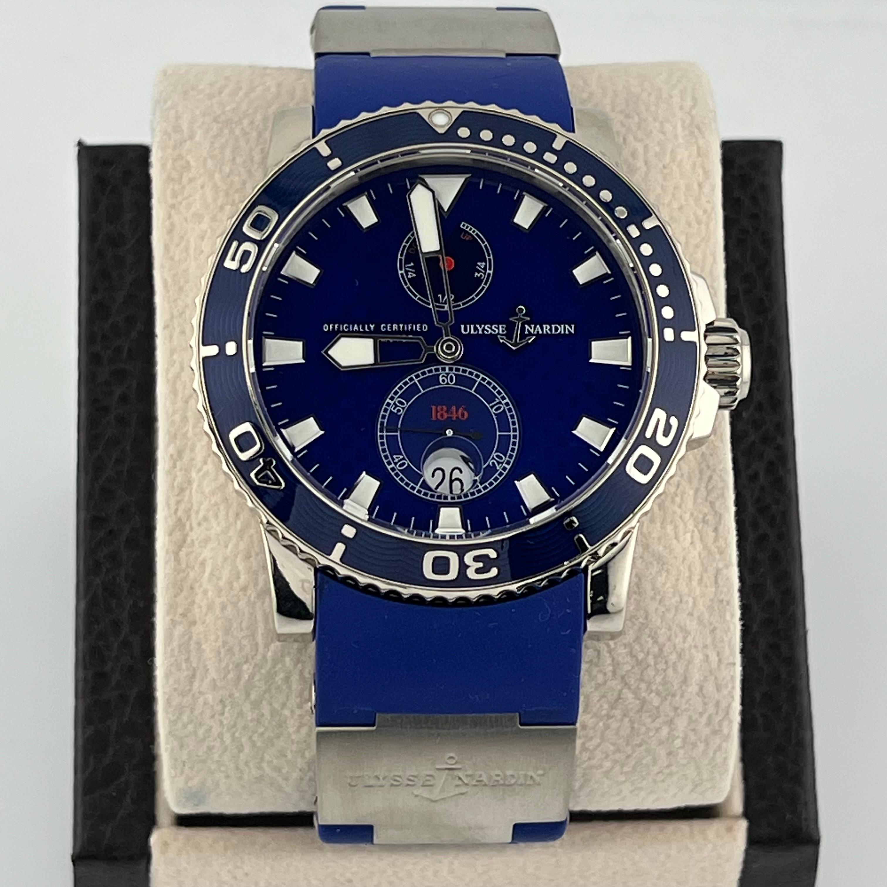 Style Number: 260-32-3A 



Model: Marine Diver

 

Case Material: 18K White Gold 

 

Band: Rubber 

  

Bezel: Blue

  

Dial: Blue

 

Face: Sapphire Crystal 

 

Case Size: 42.7mm 

 

Includes: 

-Elegant Watch Box 

-Certified Appraisal 

-1