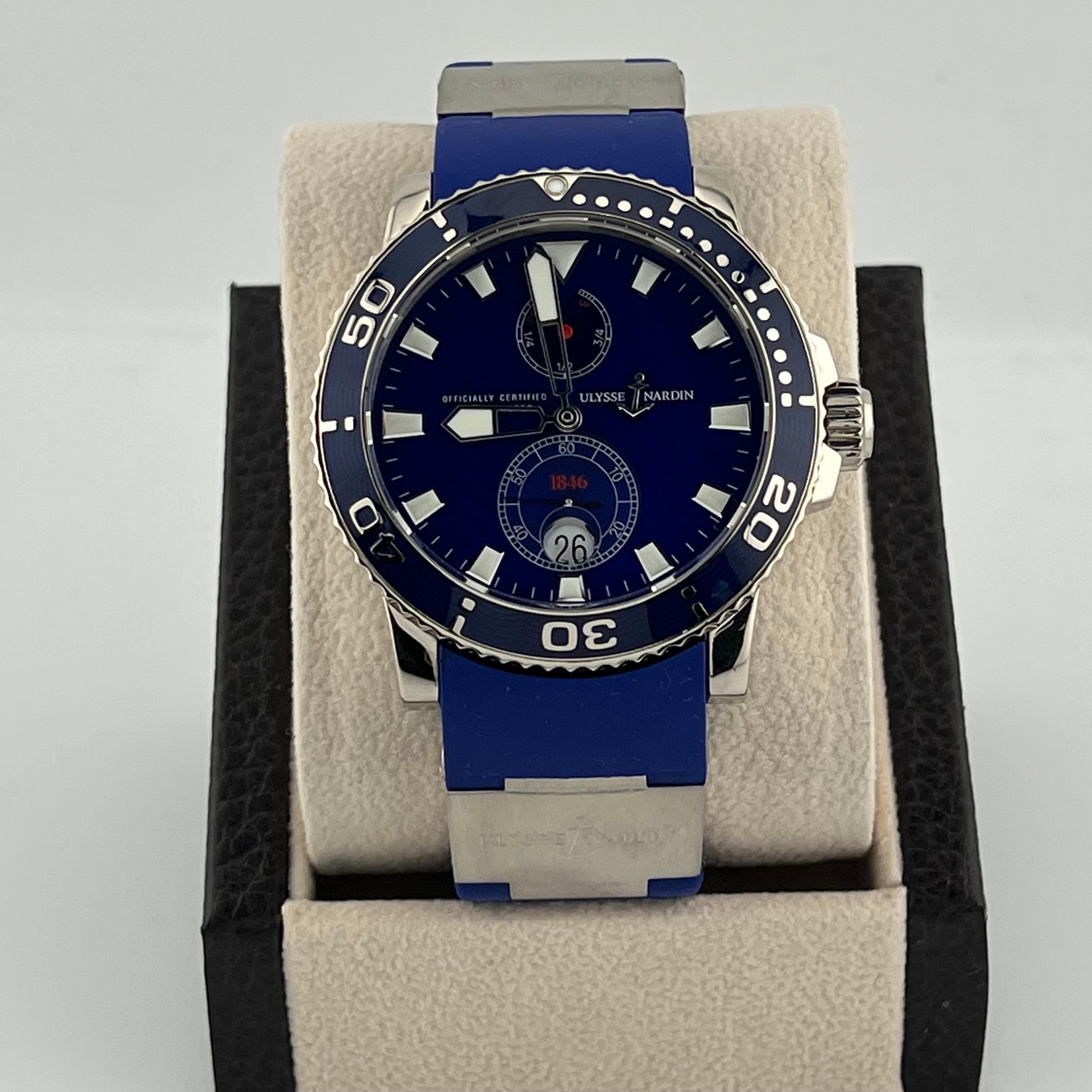 Men's Ulysse Nardin Marine Diver 260-32-3A 18K White Gold Blue Rubber Strap For Sale