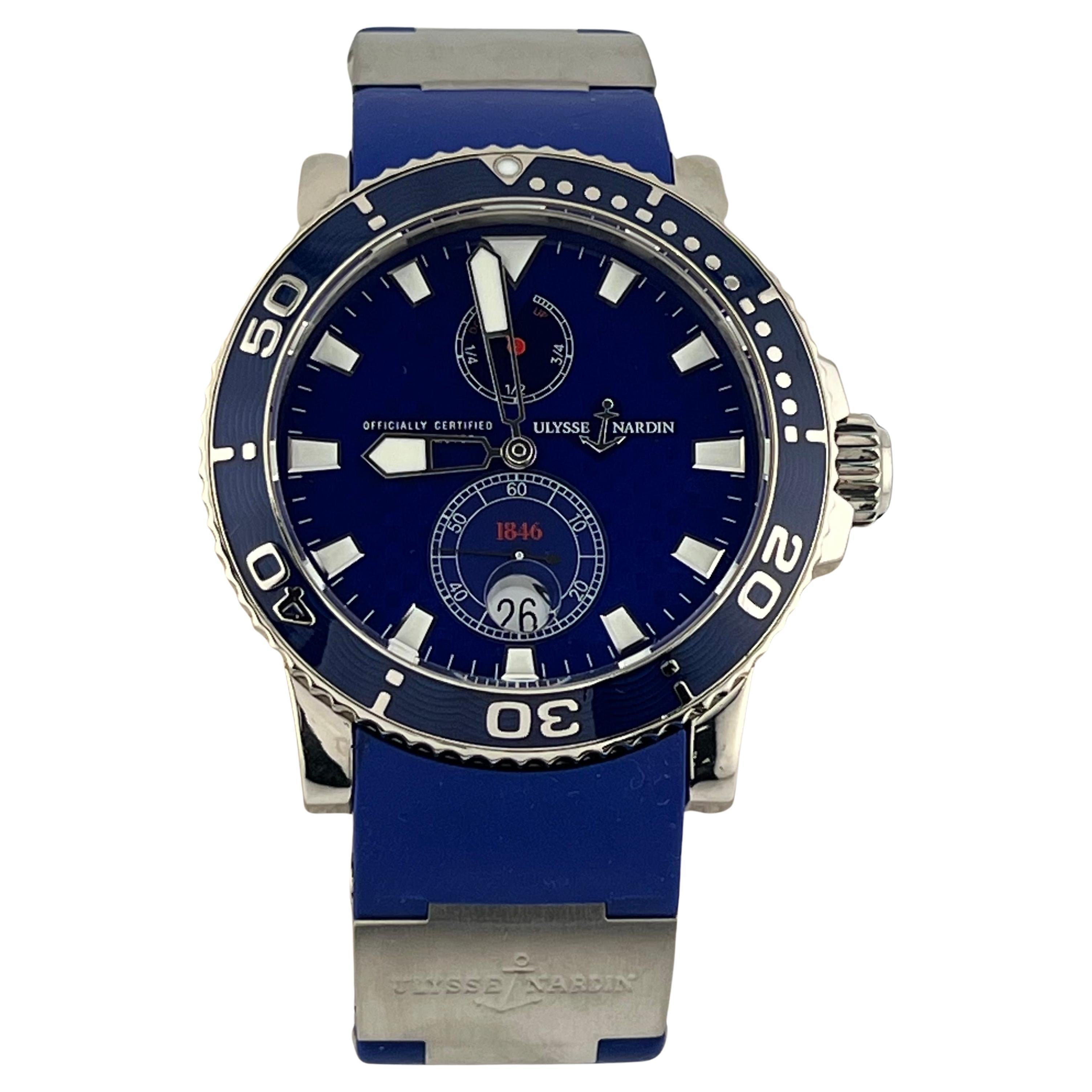 Ulysse Nardin Marine Diver 260-32-3A Oro blanco de 18 quilates Correa de caucho azul