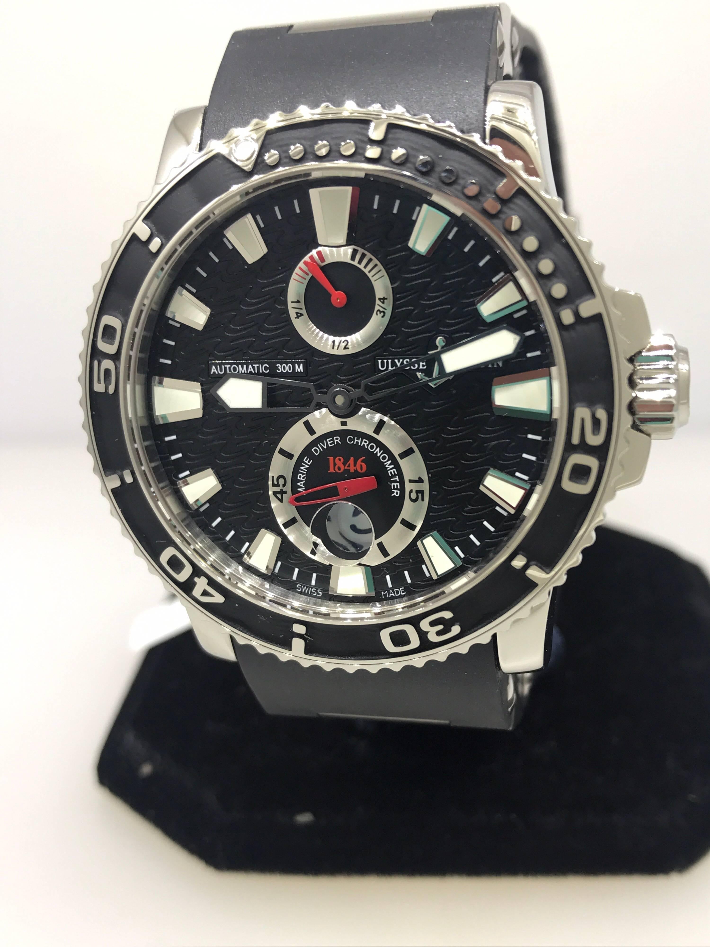 Ulysse Nardin Maxi Diver Men's Watch

Model Number: 263-33-3/82

100% Authentic

Brand New

Comes with original Ulysse Nardin box and warranty

Stainless Steel Case 

Unidirectional Rotating Bezel

Black 