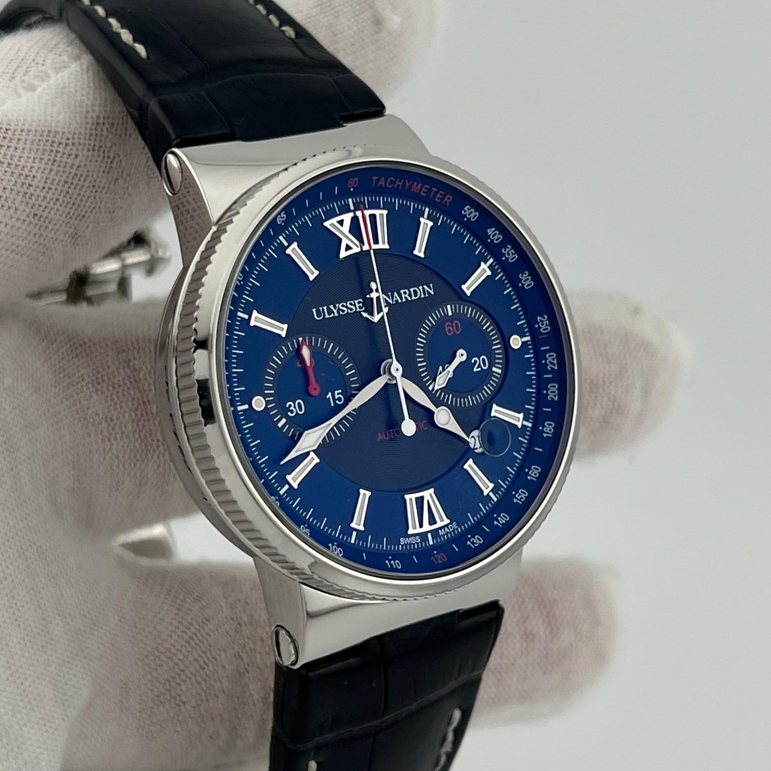 Ulysse Nardin Maxi Marine Chronograph 353-66-3/323 41mm Quadrante Blu Steele in vendita 7