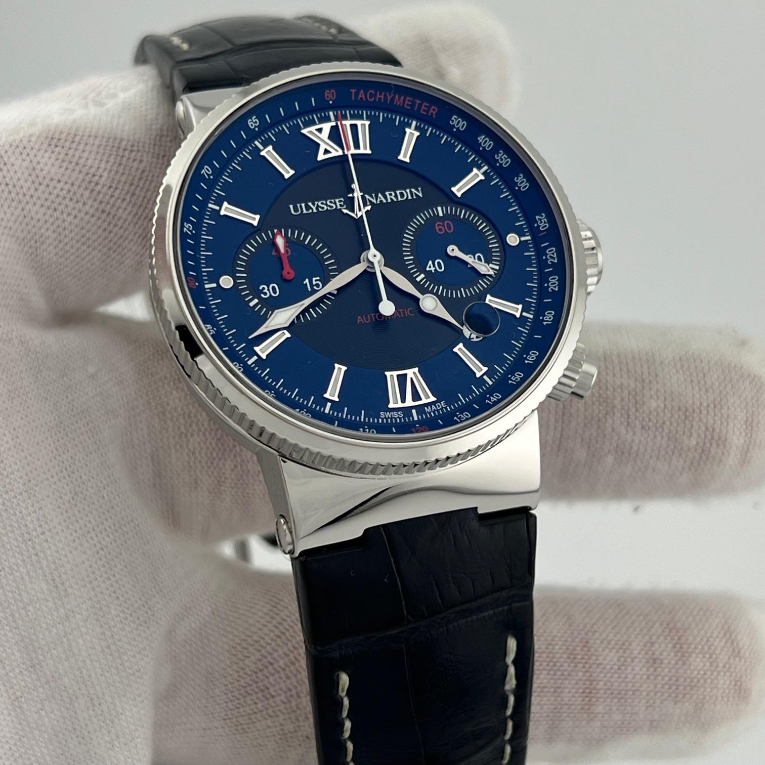 Ulysse Nardin Maxi Marine Chronograph 353-66-3/323 41mm Quadrante Blu Steele in vendita 8