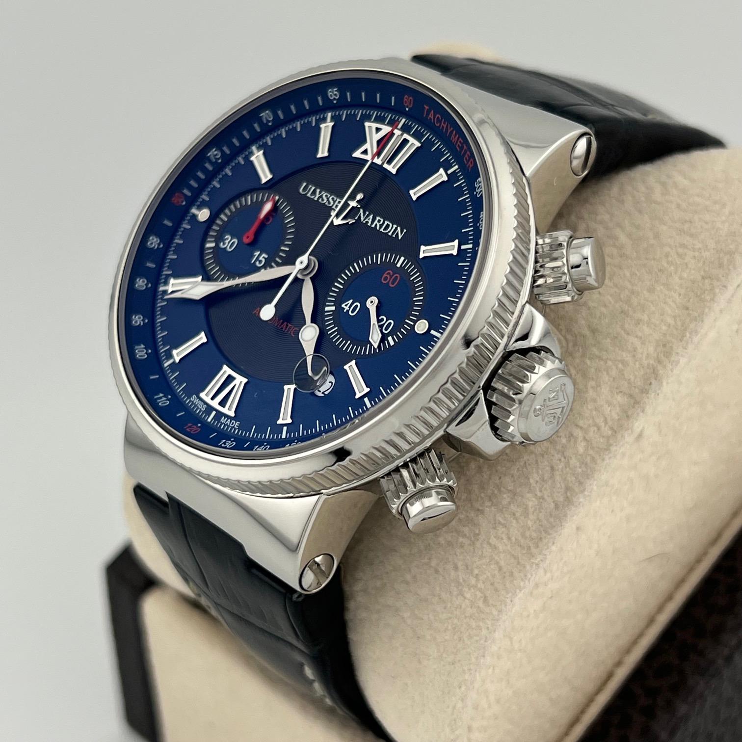 da uomo o donna Ulysse Nardin Maxi Marine Chronograph 353-66-3/323 41mm Quadrante Blu Steele in vendita