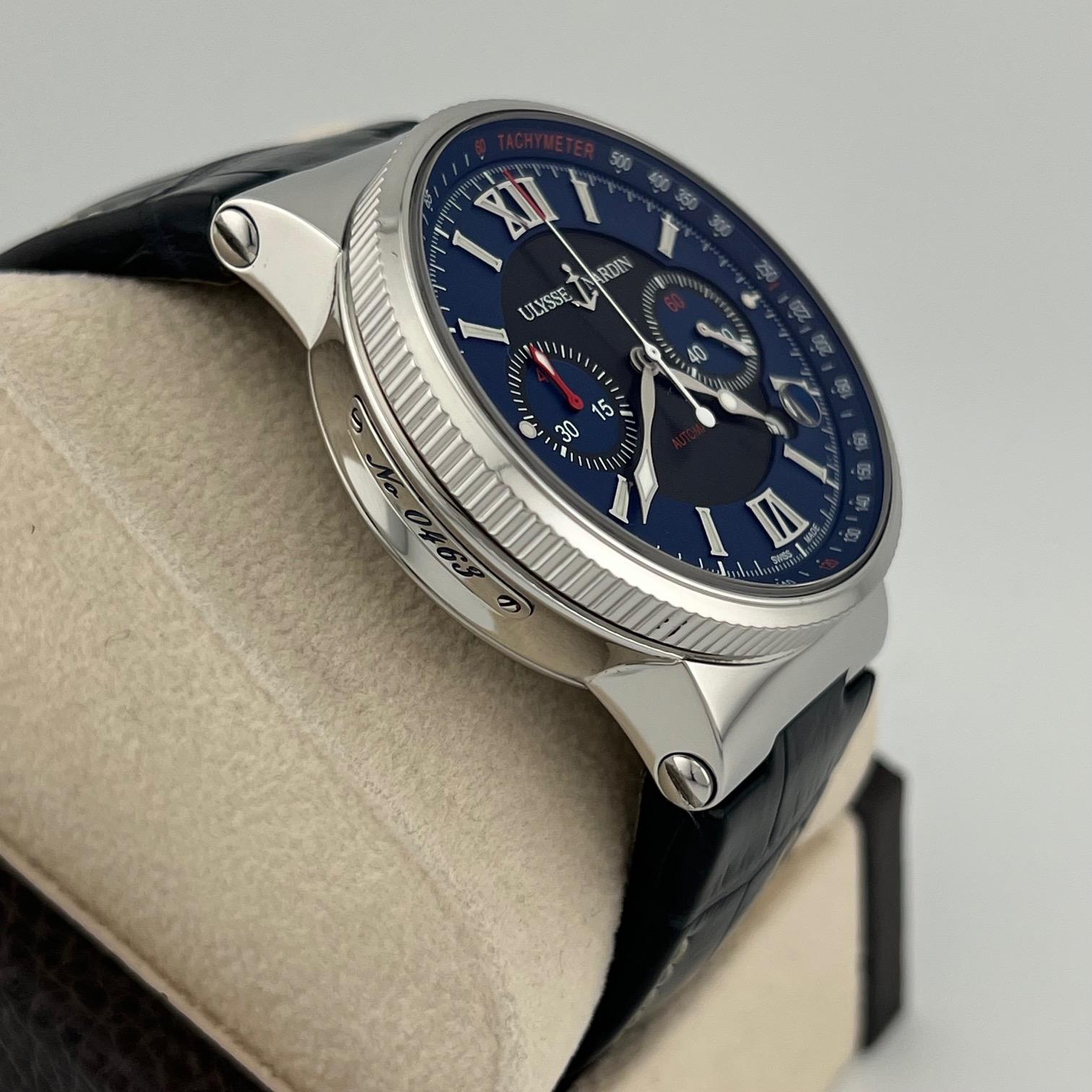 Ulysse Nardin Maxi Marine Chronograph 353-66-3/323 41mm Quadrante Blu Steele in vendita 1