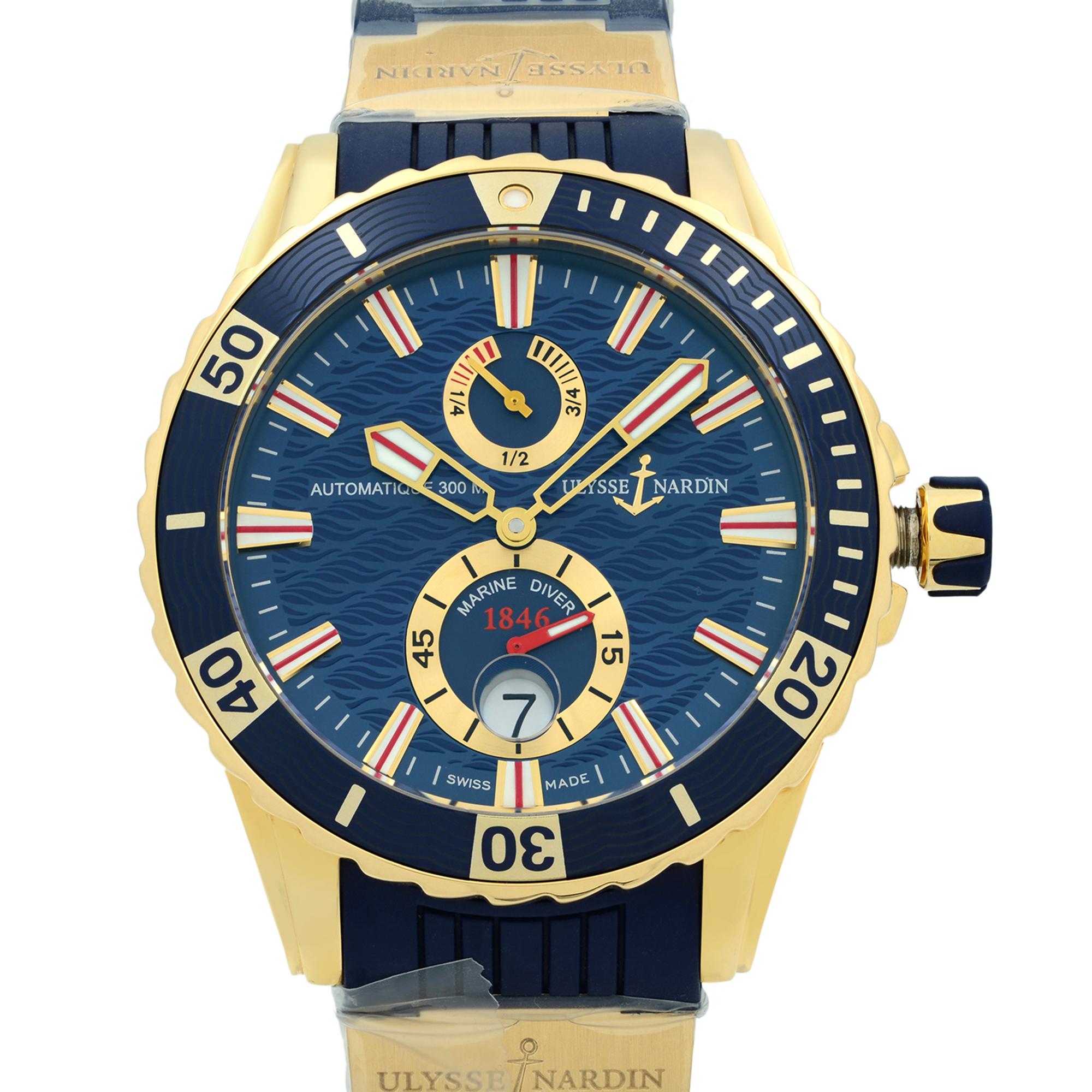 This watch Has no Signs of wear and comes with manufacturers' box and papers. Covered by a one-year Chronostore warranty
Details:
MSRP 31700
Brand Ulysse Nardin
Department Men
Model Number 266-10-3-93
Model Ulysse Nardin Maxi Marine
Style Diver,