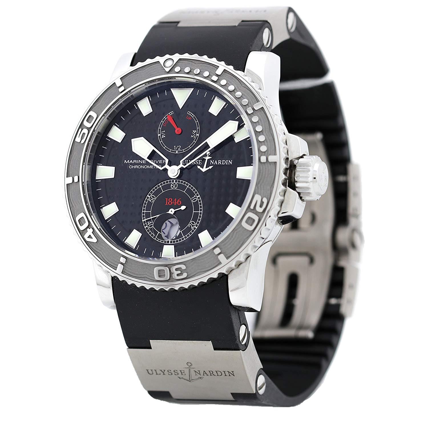 ULYSSE NARDIN MAXI MARINE DIVER CHRONOMETER 263-33
*Mint condition wristwatch with box and papers.

Ref: 263-33-3/92
Bezel: Uni-Directional
Case: Stainless Steel
Case Diameter: 42.8mm
Band: Rubber with Stainless Steel Folding Clasp
Movement: