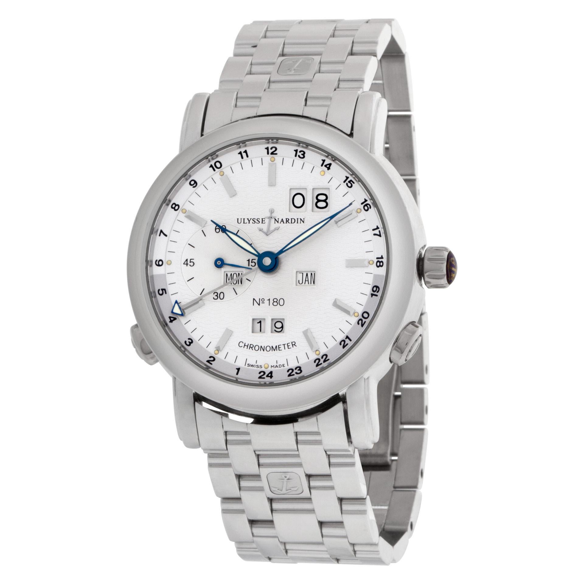 Ulysse Nardin Perpetual Calendar in platinum. Auto w/ subseconds, date, day, month and perpetual calendar. With box papers and certificates. 38mm case size. Ref 329-80. Limited to 500 pieces. Circa 2001. Fine Pre-owned Ulysse Nardin Watch. 