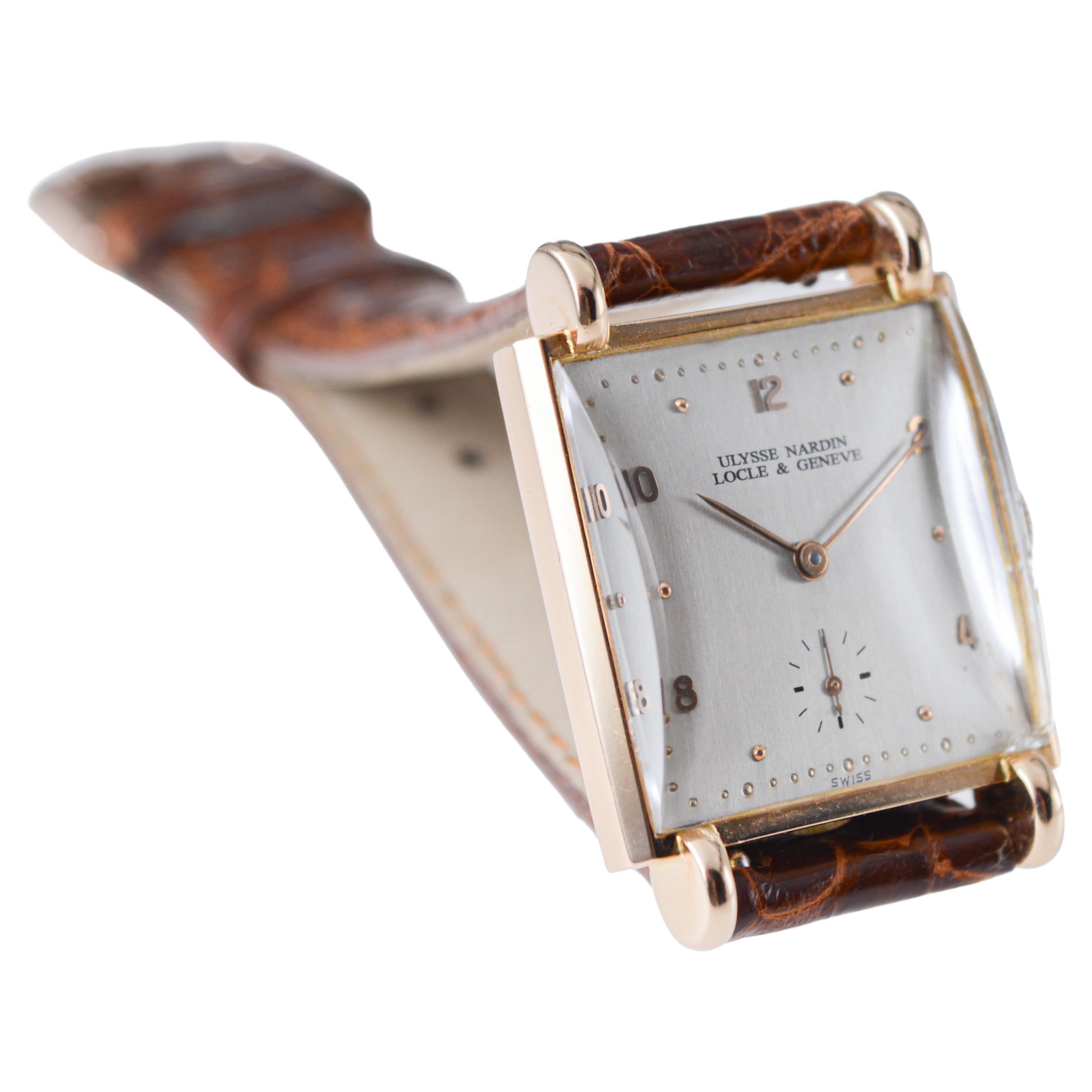 Ulysse Nardin Rose Gold Art Deco Original Crystal and Crown Manual Watch For Sale 6