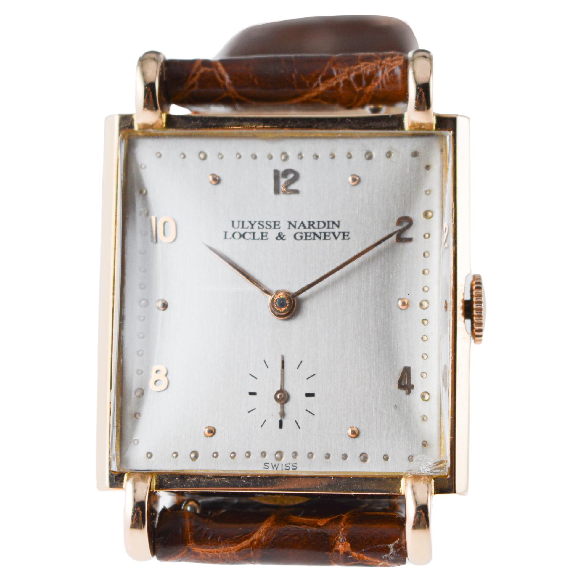 Ulysse Nardin Rose Gold Art Deco Original Crystal and Crown Manual Watch For Sale 7