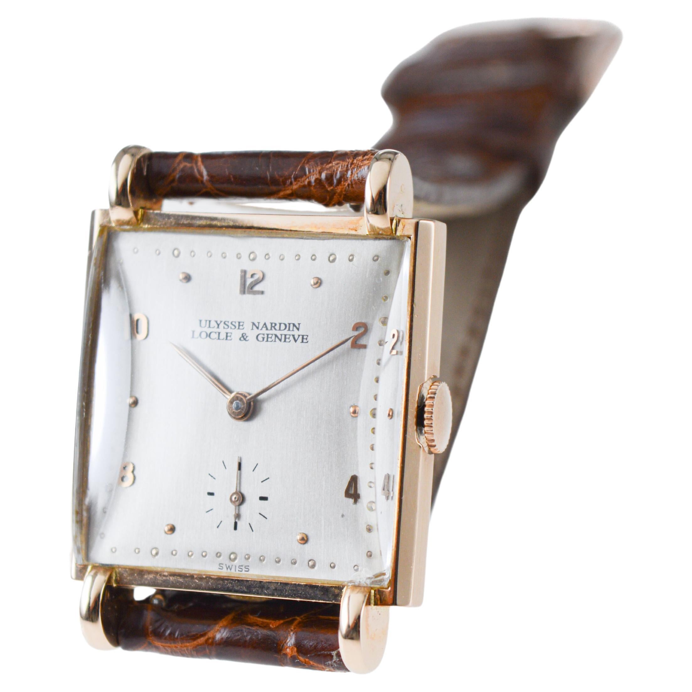 Ulysse Nardin Rose Gold Art Deco Original Crystal and Crown Manual Watch For Sale 8