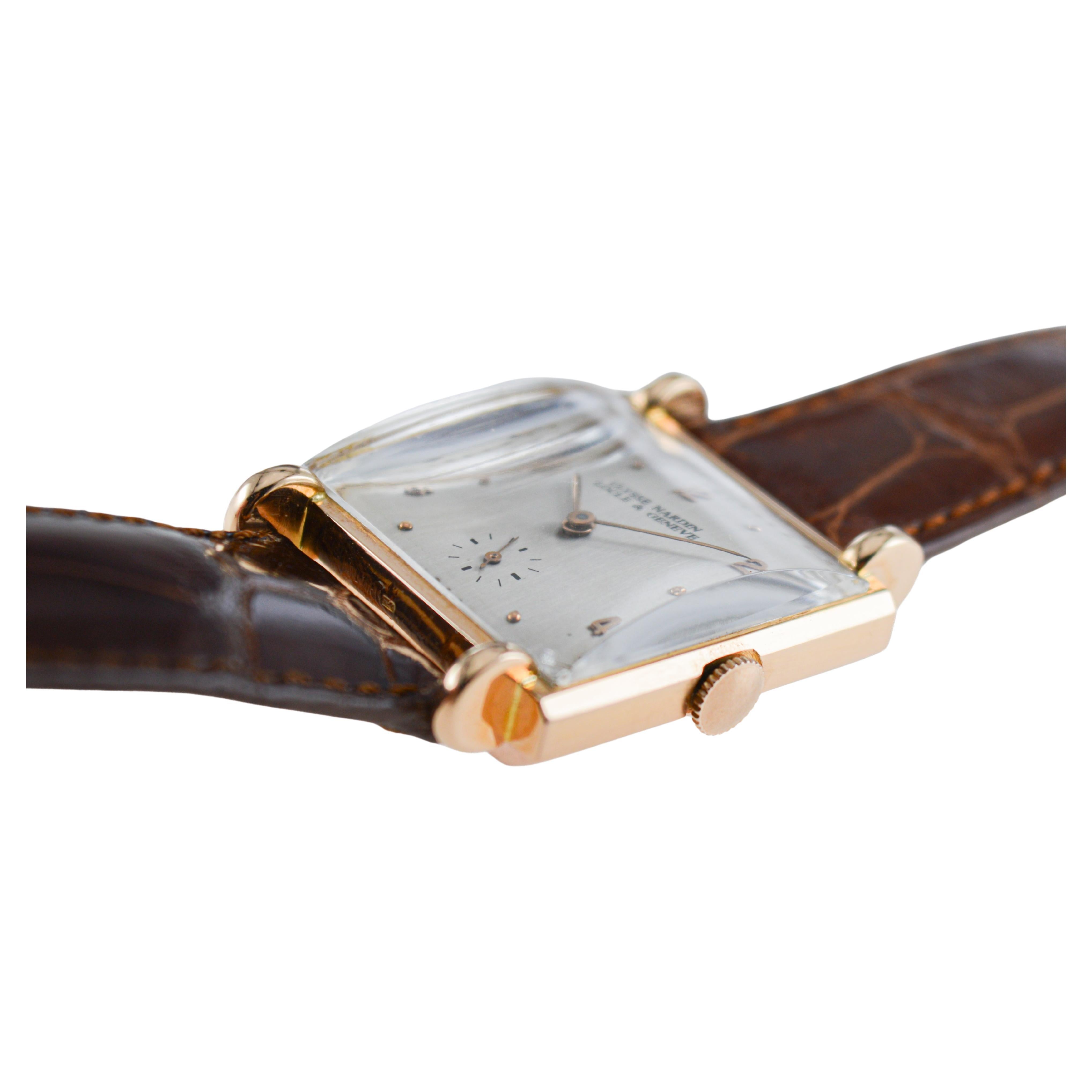 Ulysse Nardin Rose Gold Art Deco Original Crystal and Crown Manual Watch For Sale 9
