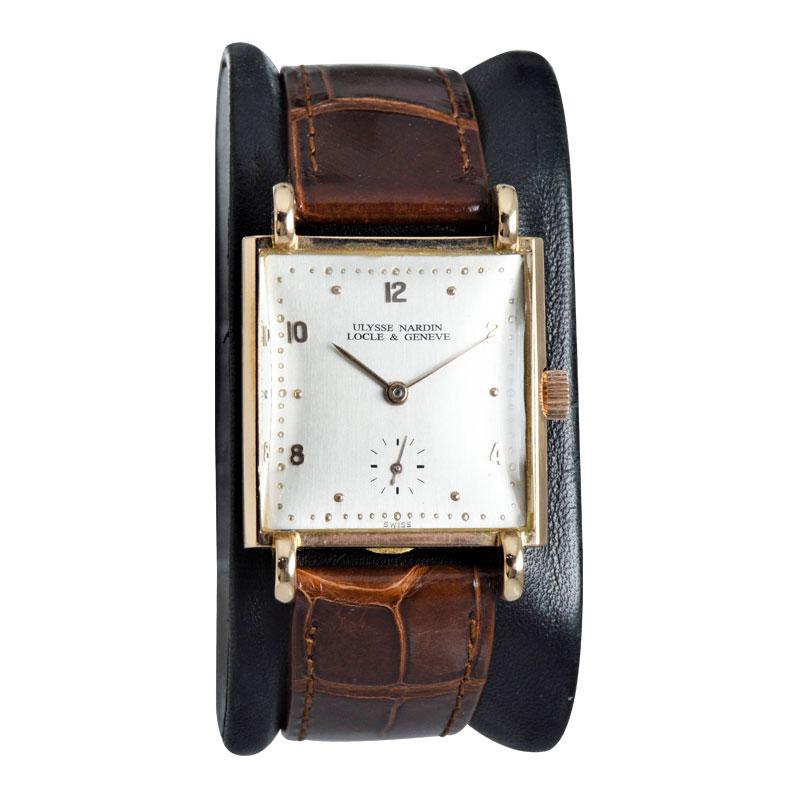 FACTORY / HOUSE: Ulysse Nardin
STYLE / REFERENCE:  Art Deco / Tank Style
METAL / MATERIAL: 18 Kt Rose Gold 
DIMENSIONS: Length 38mm  X Width 27mm
CIRCA: 1930's
MOVEMENT / CALIBER: Manual Winding / 17 Jewels 
DIAL / HANDS: 
ATTACHMENT / LENGTH: 