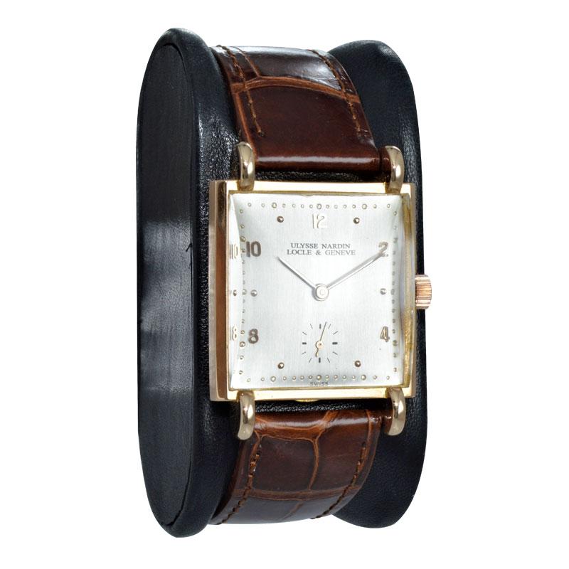 Ulysse Nardin Rose Gold Art Deco Original Crystal and Crown Manual Watch In Excellent Condition In Long Beach, CA