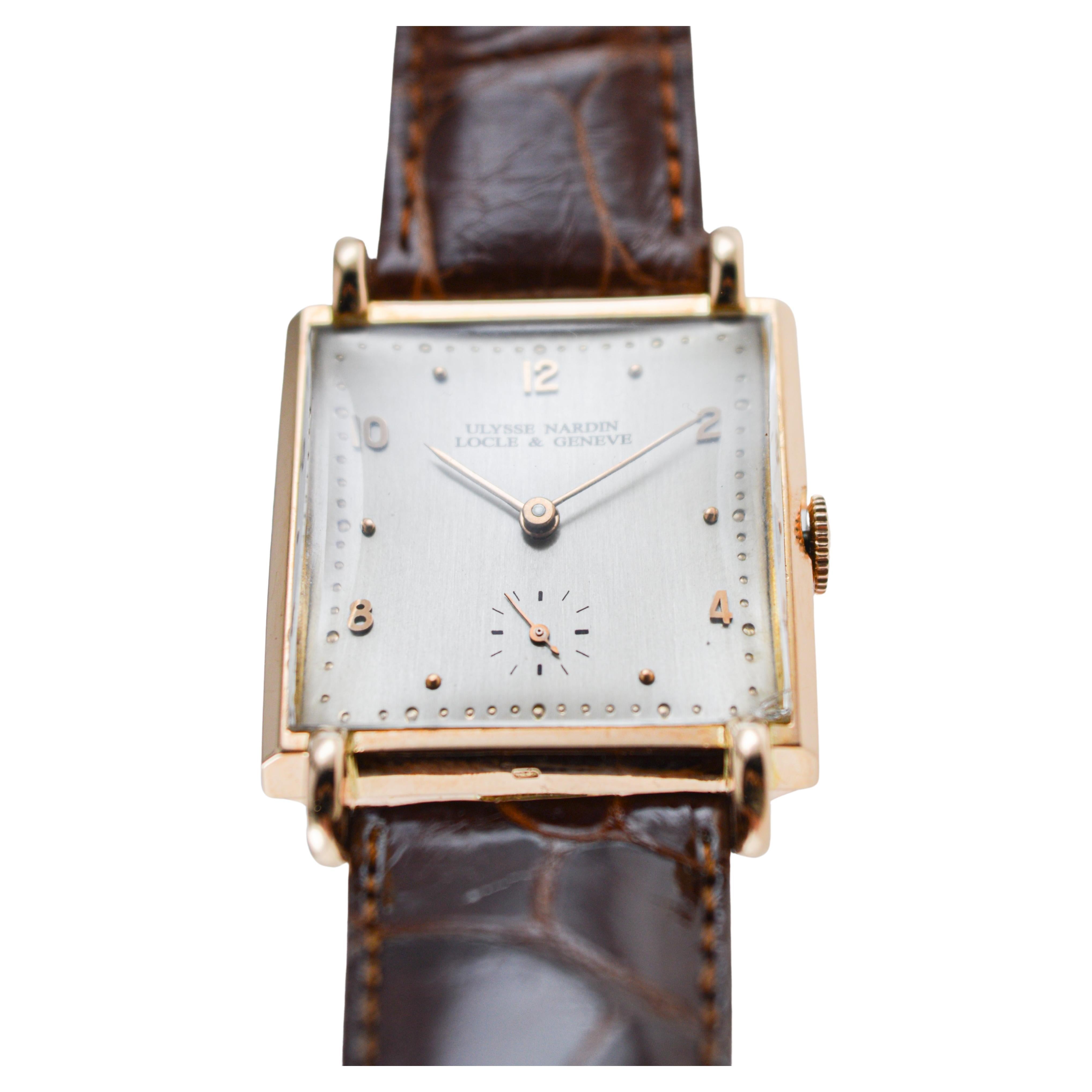 Ulysse Nardin Rose Gold Art Deco Original Crystal and Crown Manual Watch For Sale 5