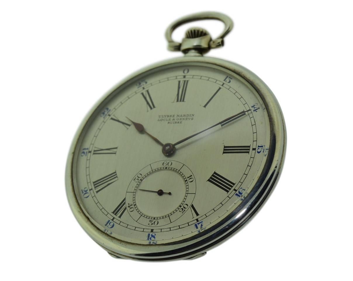 Ulysse Nardin Silver and Niello Art Deco Pocket Watch with Original Dial In Excellent Condition In Long Beach, CA