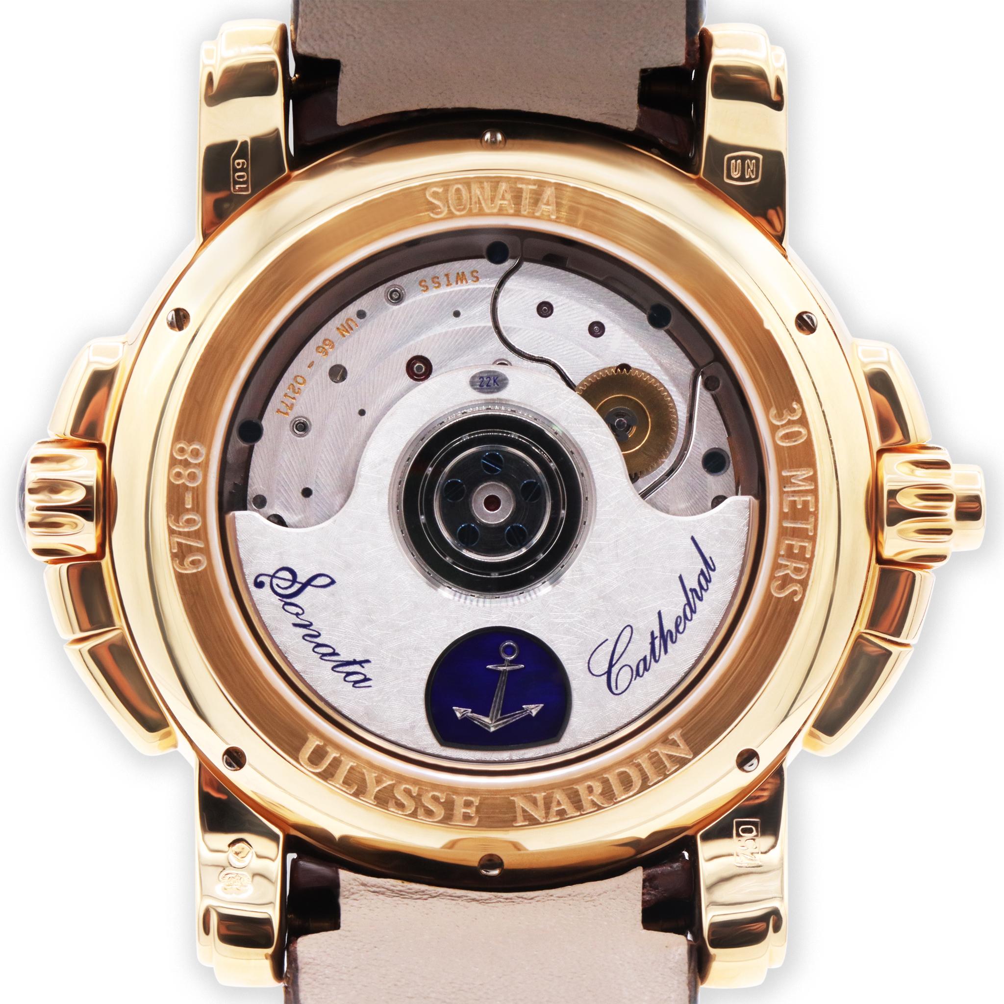 Women's or Men's Ulysse Nardin Sonata Cathedral Dual time 42 mm 18k Yellow Gold Men's watch For Sale