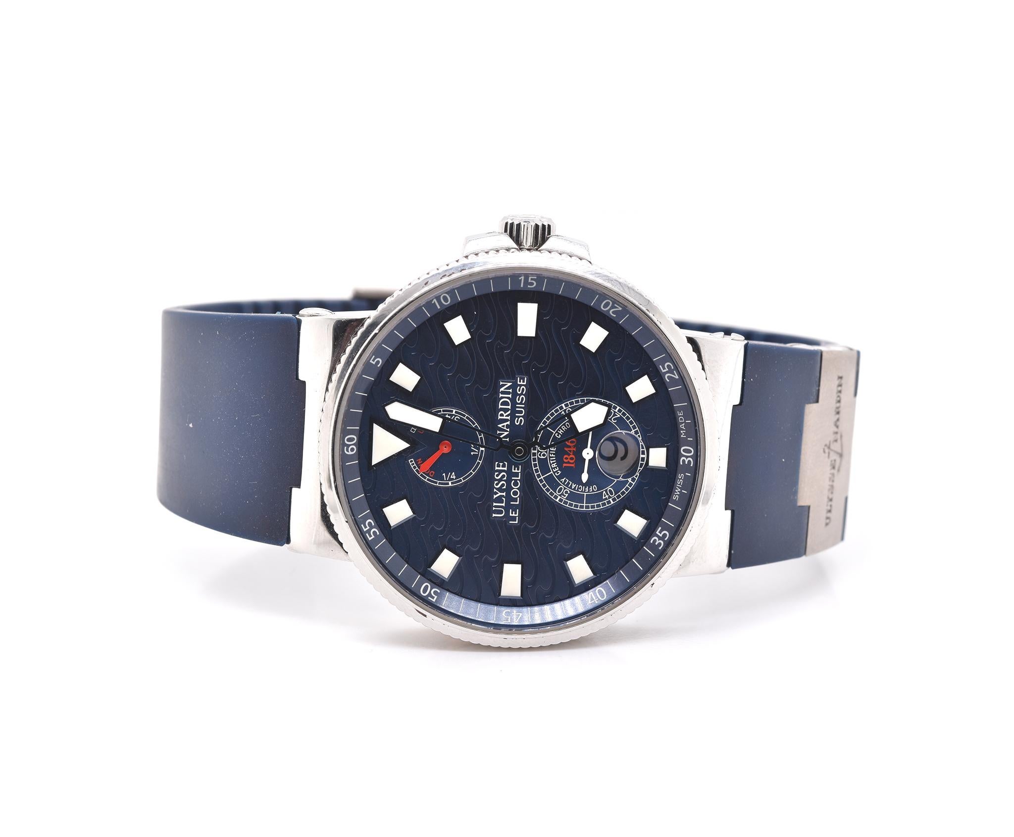 Movement: automatic
Function: hours, minutes,seconds,date, power reserve
Case: 41mm stainless steel case, sapphire crystal, screw down crown
Band: blue rubber strap, deployment clasp 
Dial: blue wave dial
Serial#: 0XXX
Reference#: 263-68


No box or