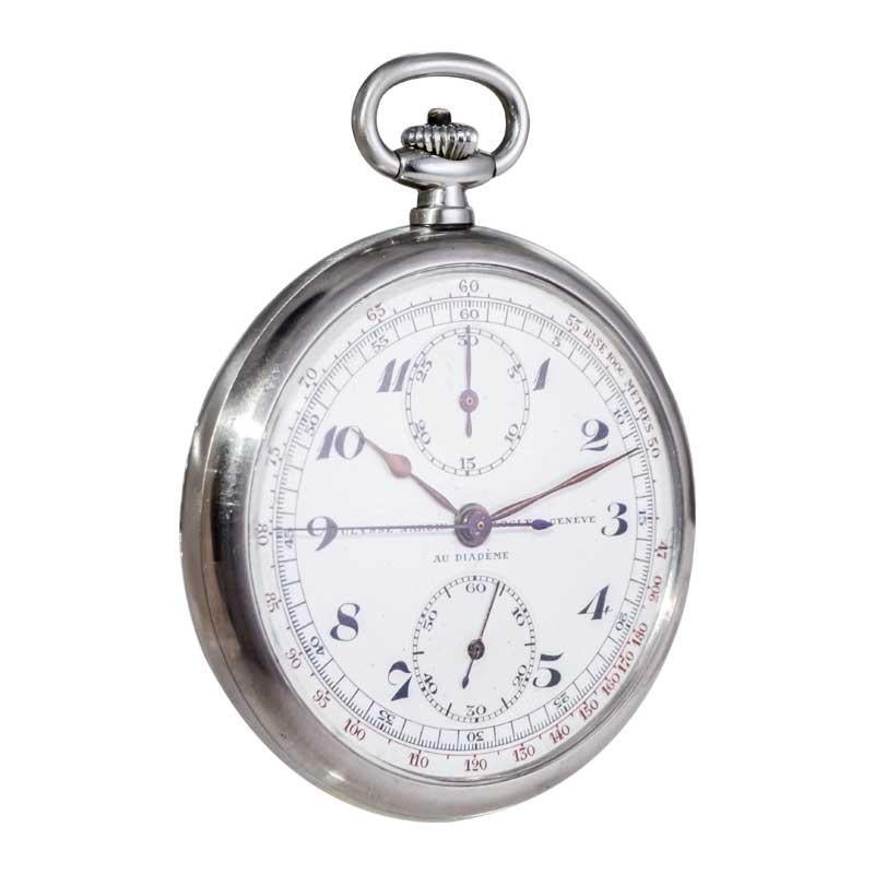 Art déco Ulysse Nardin Montre chronographe en acier avec cadran original en émail cuite au four sans défaut en vente