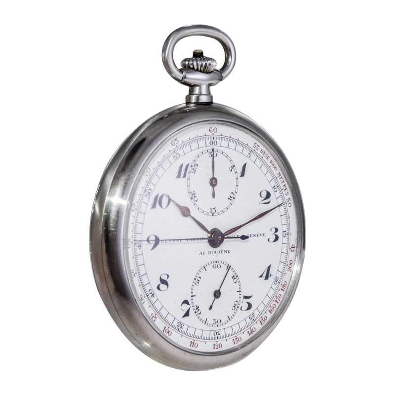 Ulysse Nardin Montre chronographe en acier avec cadran original en émail cuite au four sans défaut Excellent état - En vente à Long Beach, CA