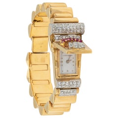 Vintage Ulysse Nardin 18K Gold Watch With 1.4 Carats of Diamonds & .4 Carats of Rubies