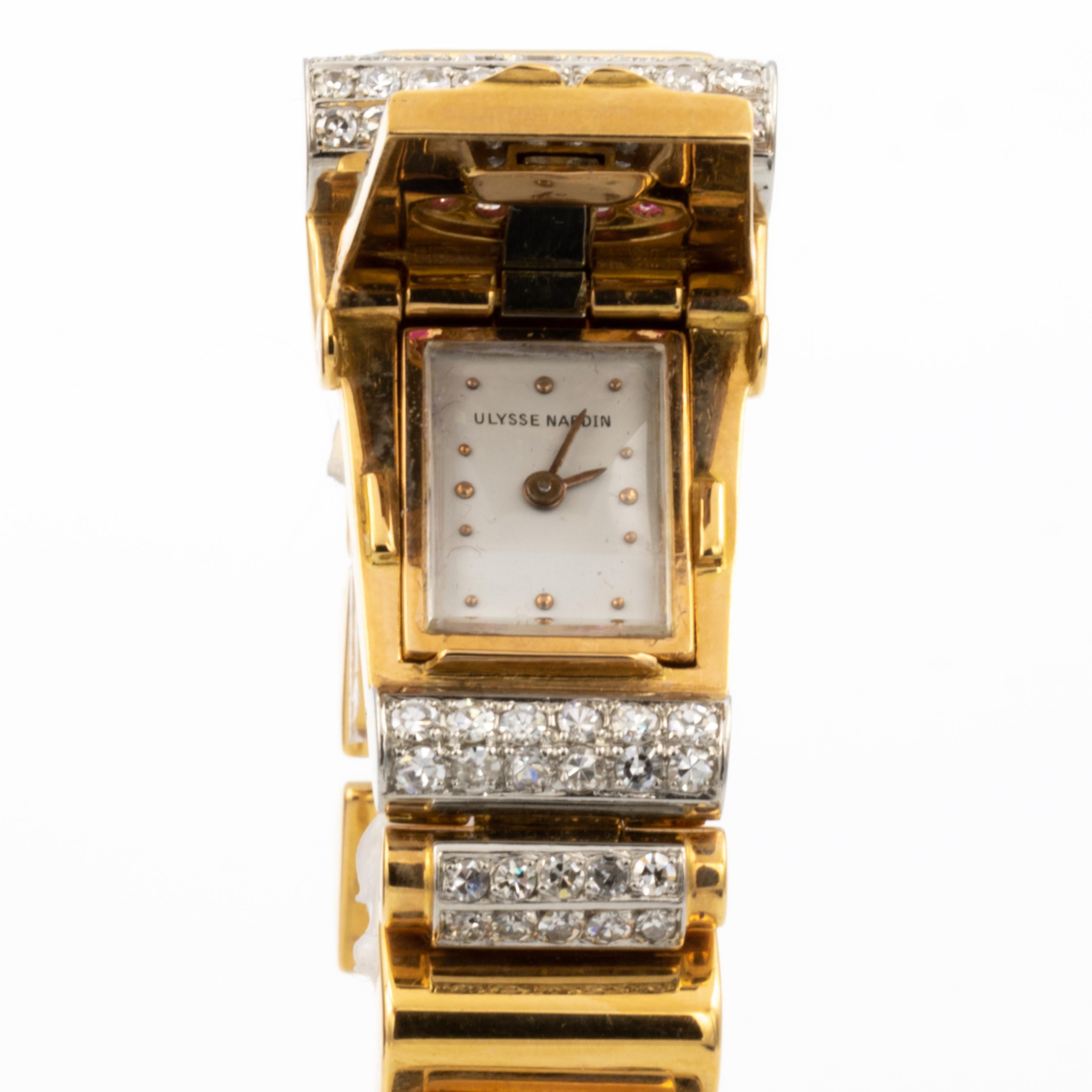 Ulysse Nardin 18K Gold Watch With 1.4 Carats of Diamonds & .4 Carats of Rubies In Excellent Condition In Carlsbad, CA