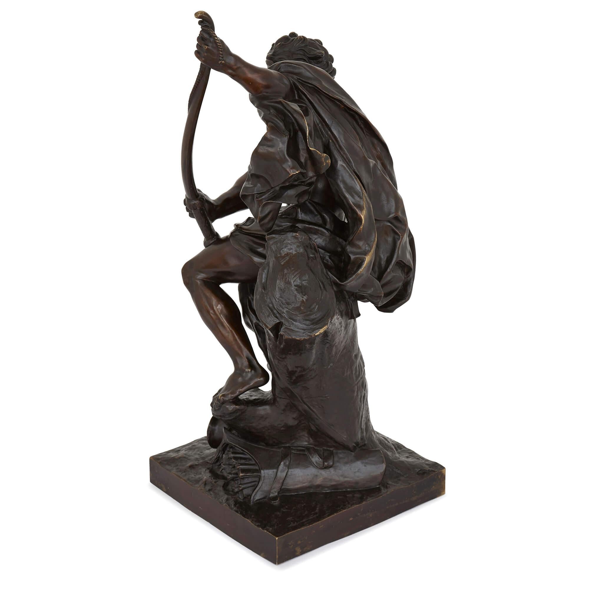 Neoclassical 'Ulysses Bending His Bow', 19th Century Bronze Sculpture