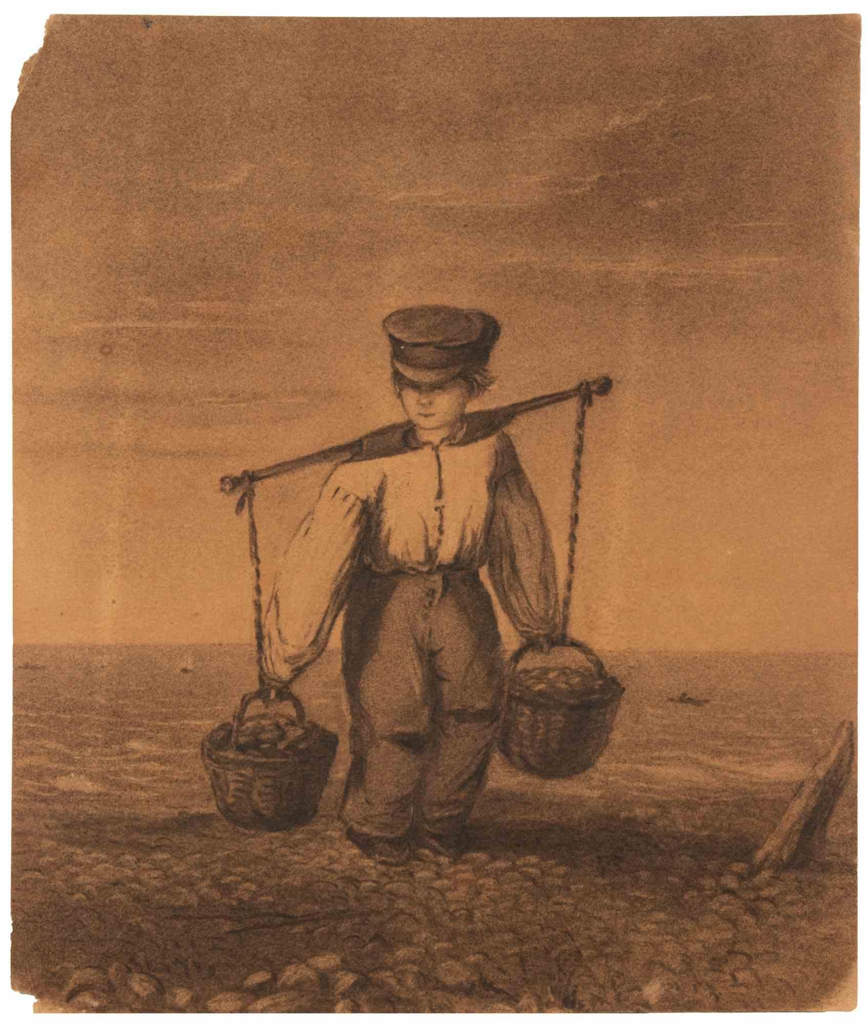 Figurative Print de Ulysses Butin - El Aguador - Litografía de Ulises Butin - Años 1860