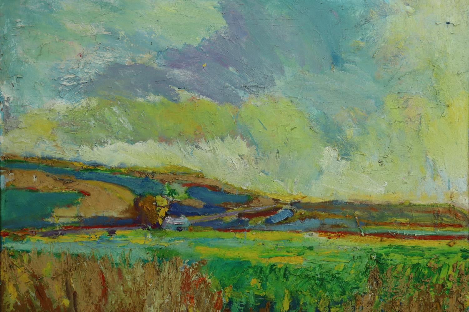 Ulysses Floyd Rible - A Morning in Spring - Mid Century Oil on Canvas Painting In Good Condition For Sale In Los Angeles, CA