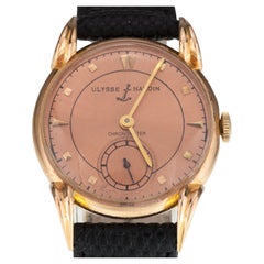 Retro Ulysses Nardin 18k Rose Gold Chronometer Manual Wind Watch w/ Leather Band