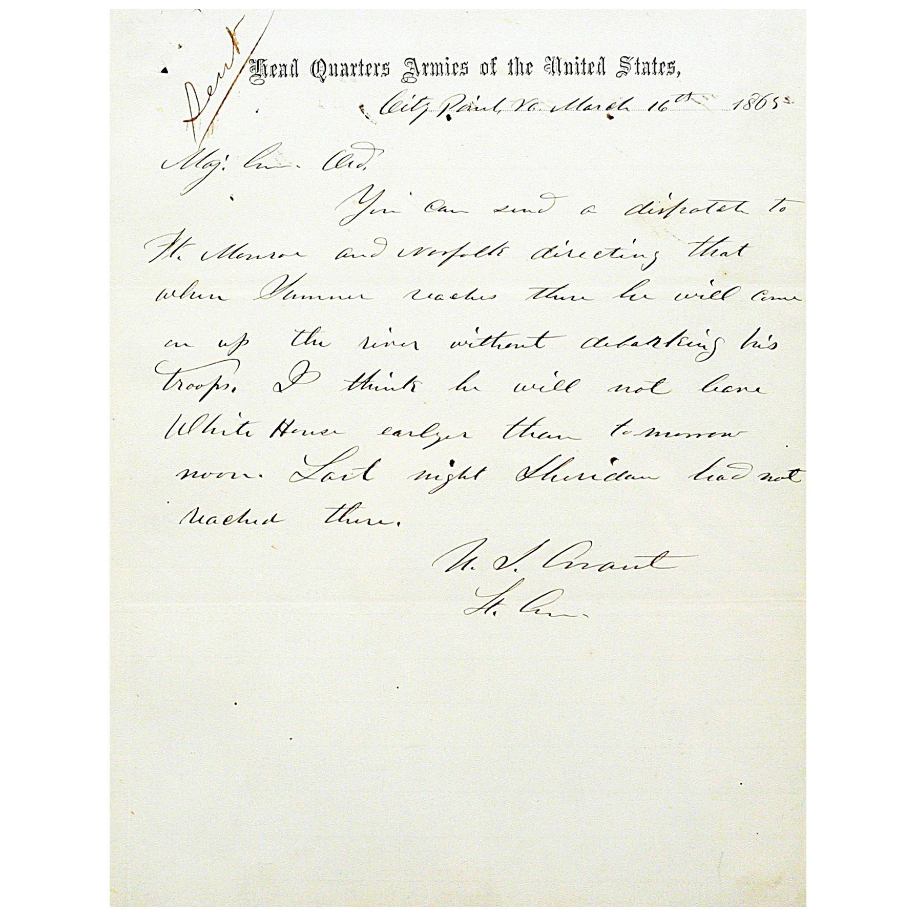 Ulysses S. Grant - Autograph Letter Signed Directing Generals for the War's End