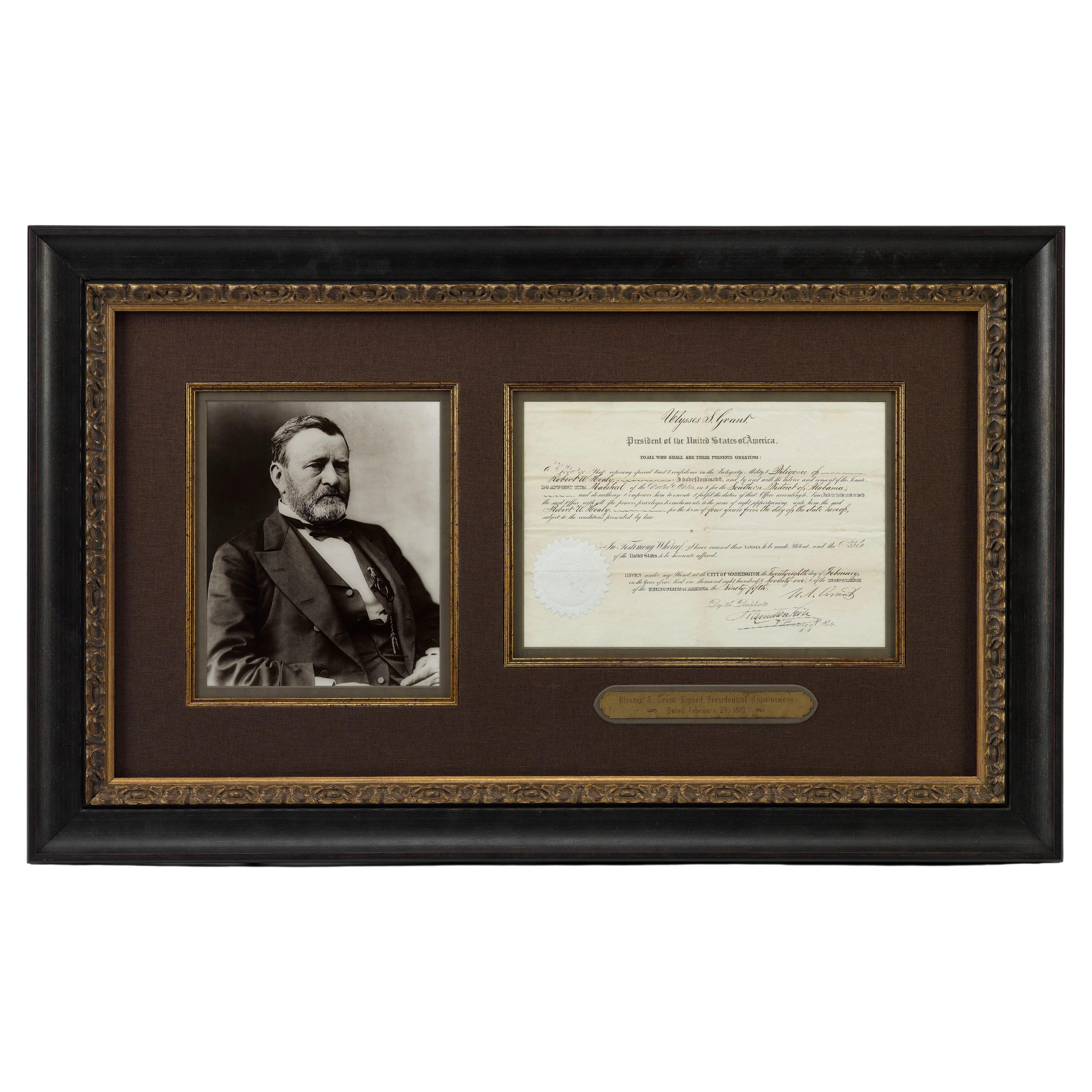 Presented is an original Ulysses S. Grant signed Presidential Appointment, dating to February 28, 1871. Signed during the first term of Grant's presidency, the document appoints 