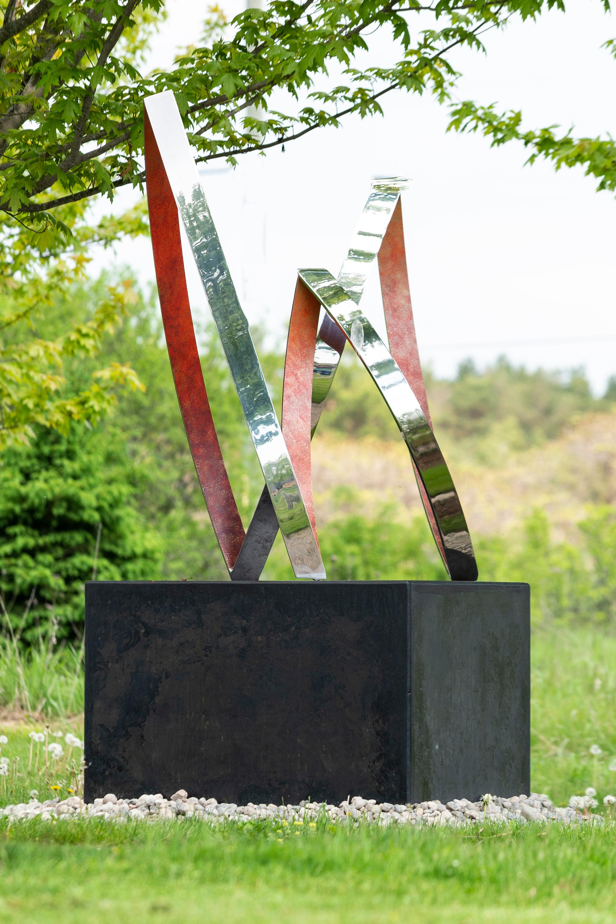 Ulysses Veloso Abstract Sculpture - Bonfire AP/20 - abstract, polished, patinated stainless steel, outdoor sculpture