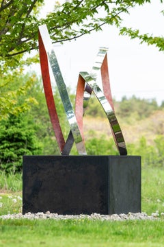 Bonfire AP/20, abstrait, poli, acier inoxydable patiné, sculpture d'extérieur