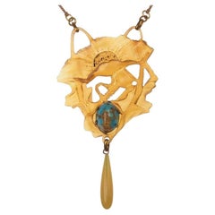 Art 1900 - "GIP" Art Nouveau Horncollier von Georges Pierre Motiv Mohnblume