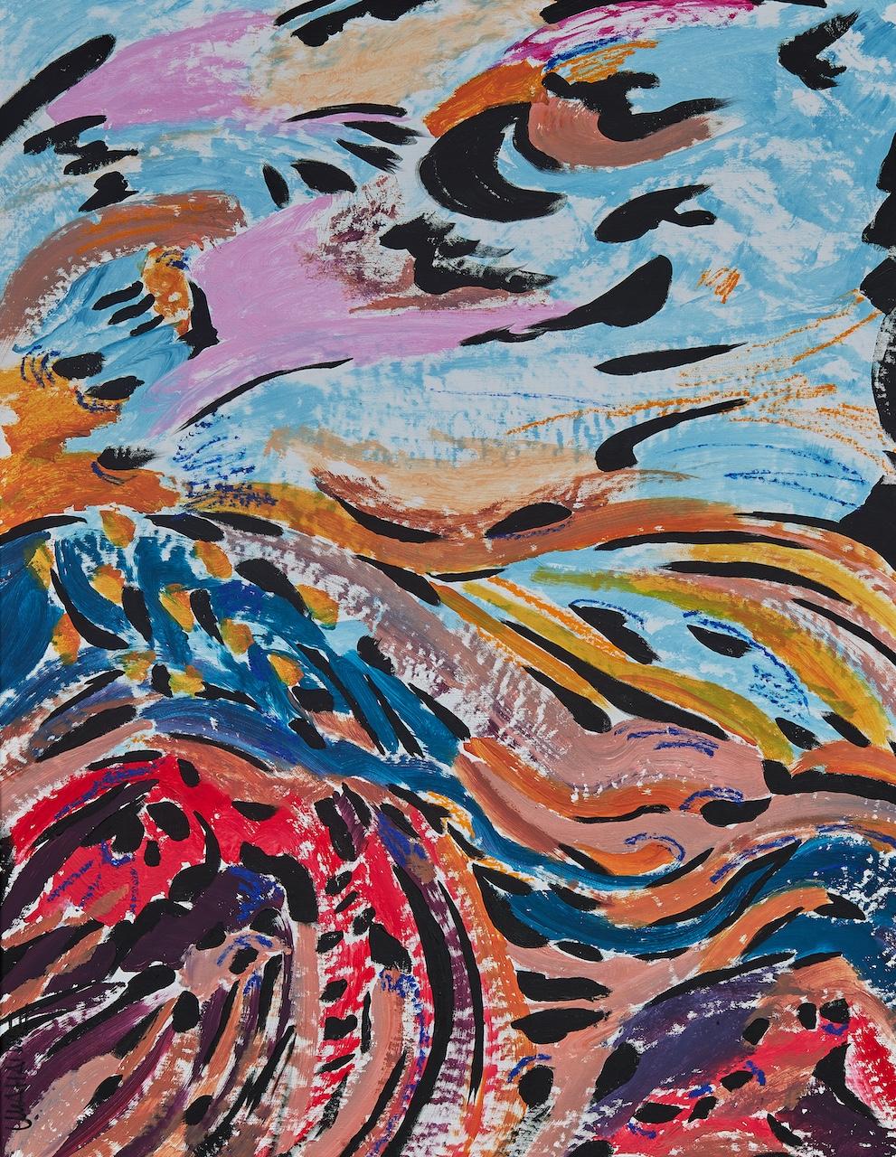 Peinture acrylique et bâton d'huile sur toile 

Uma Haime est une artiste italienne née en 1984 qui vit et travaille à Prague, en République tchèque. L'art d'Uma Haime est une fusion d'influences méditerranéennes, de nuances linguistiques, de