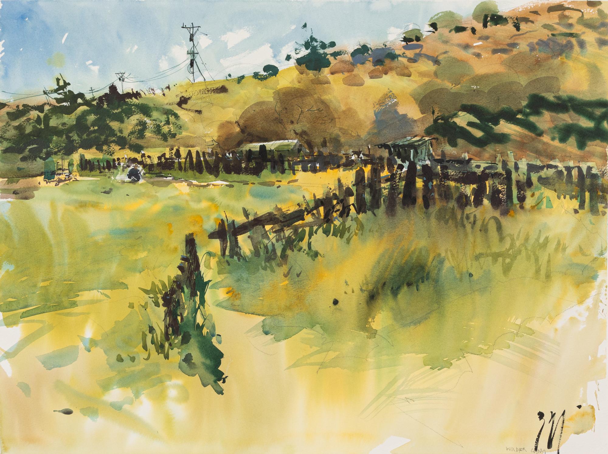 Uma Kelkar Landscape Painting - "Balmy Day in Santa Cruz" A Plein Air Watercolor Painting of Santa Cruz, CA