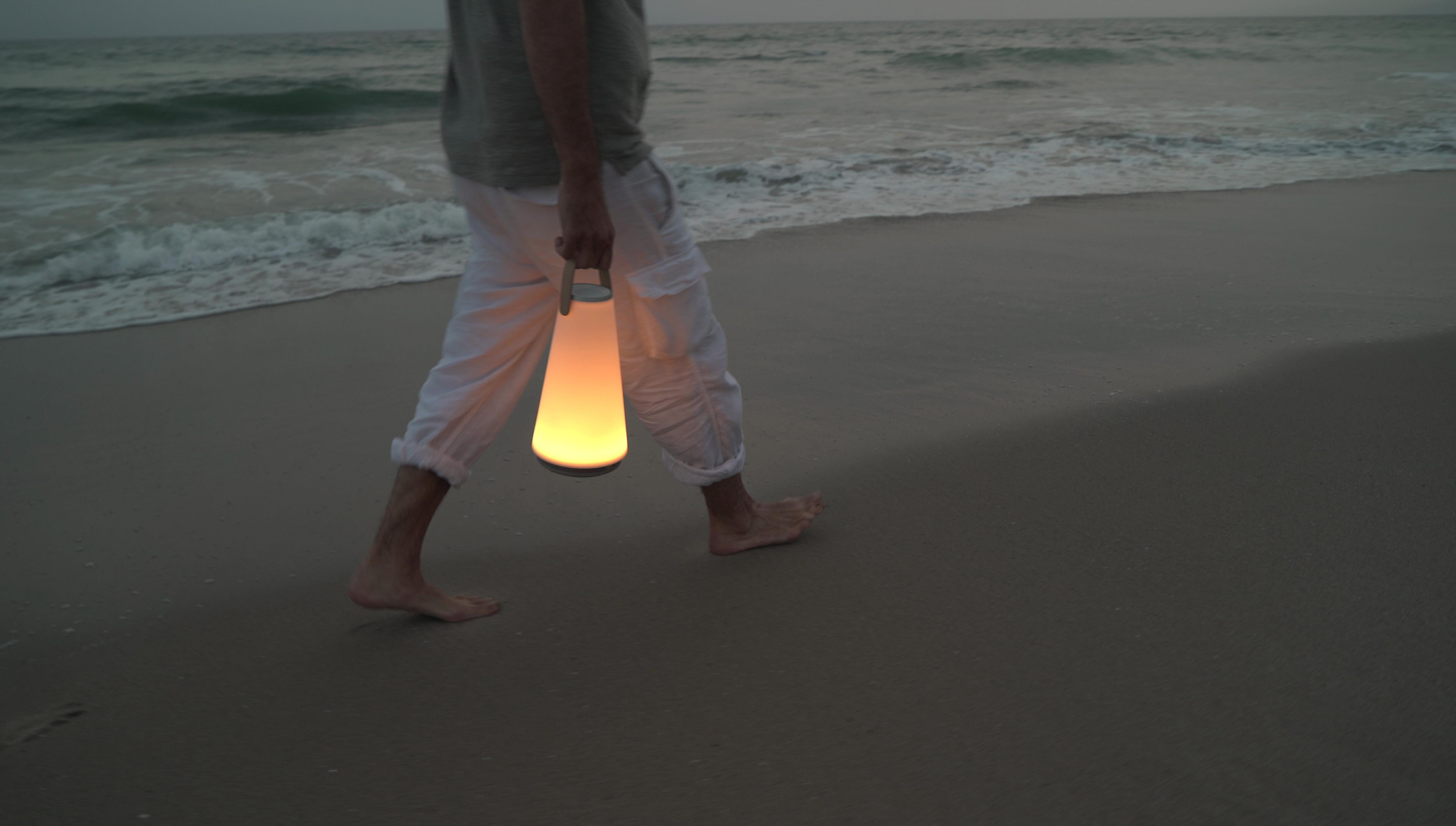 Steel Uma Sound Lantern in Aluminium and Tan by Pablo Designs For Sale