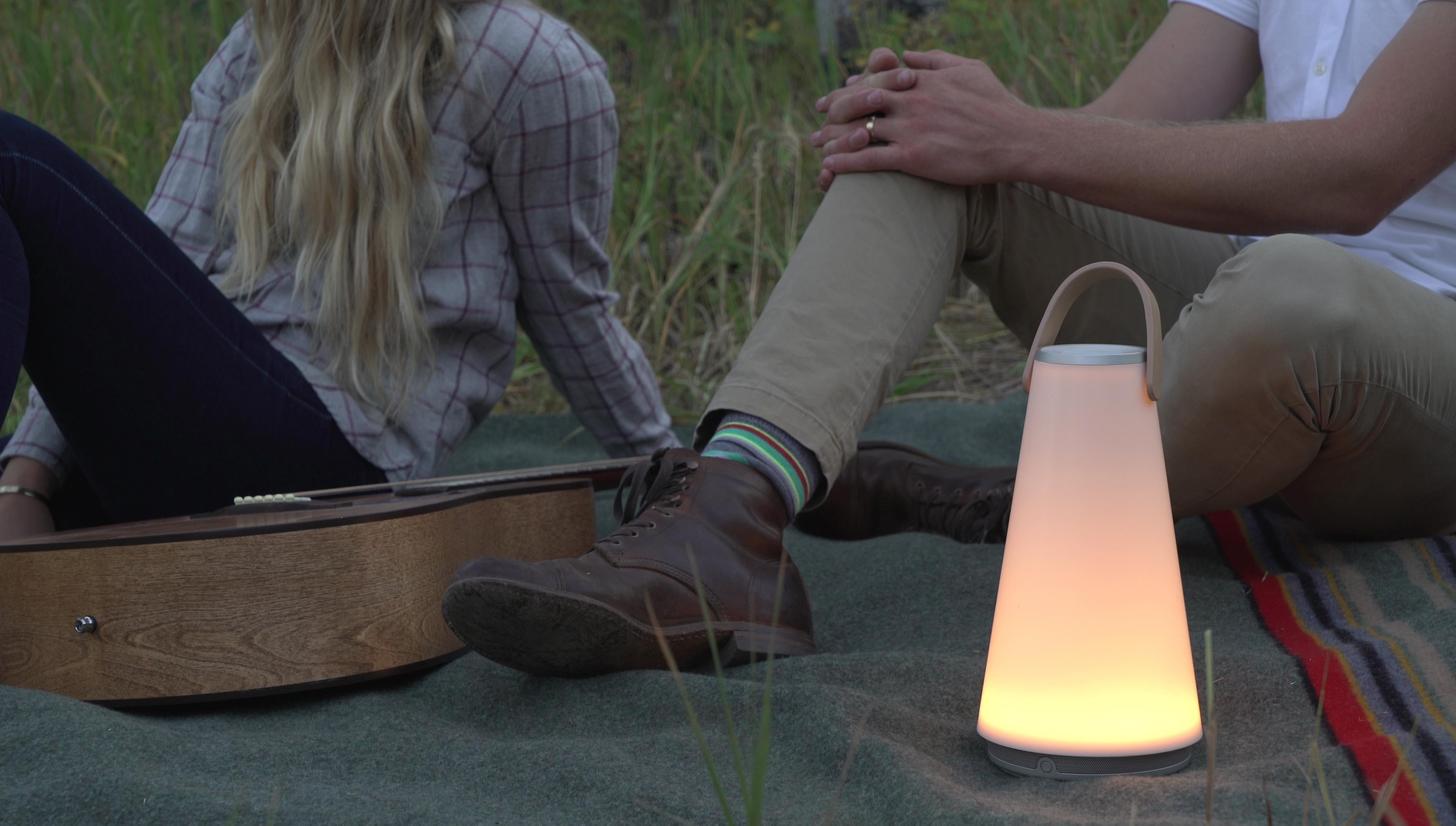 Uma Sound Lantern in Aluminium and Tan by Pablo Designs For Sale 4