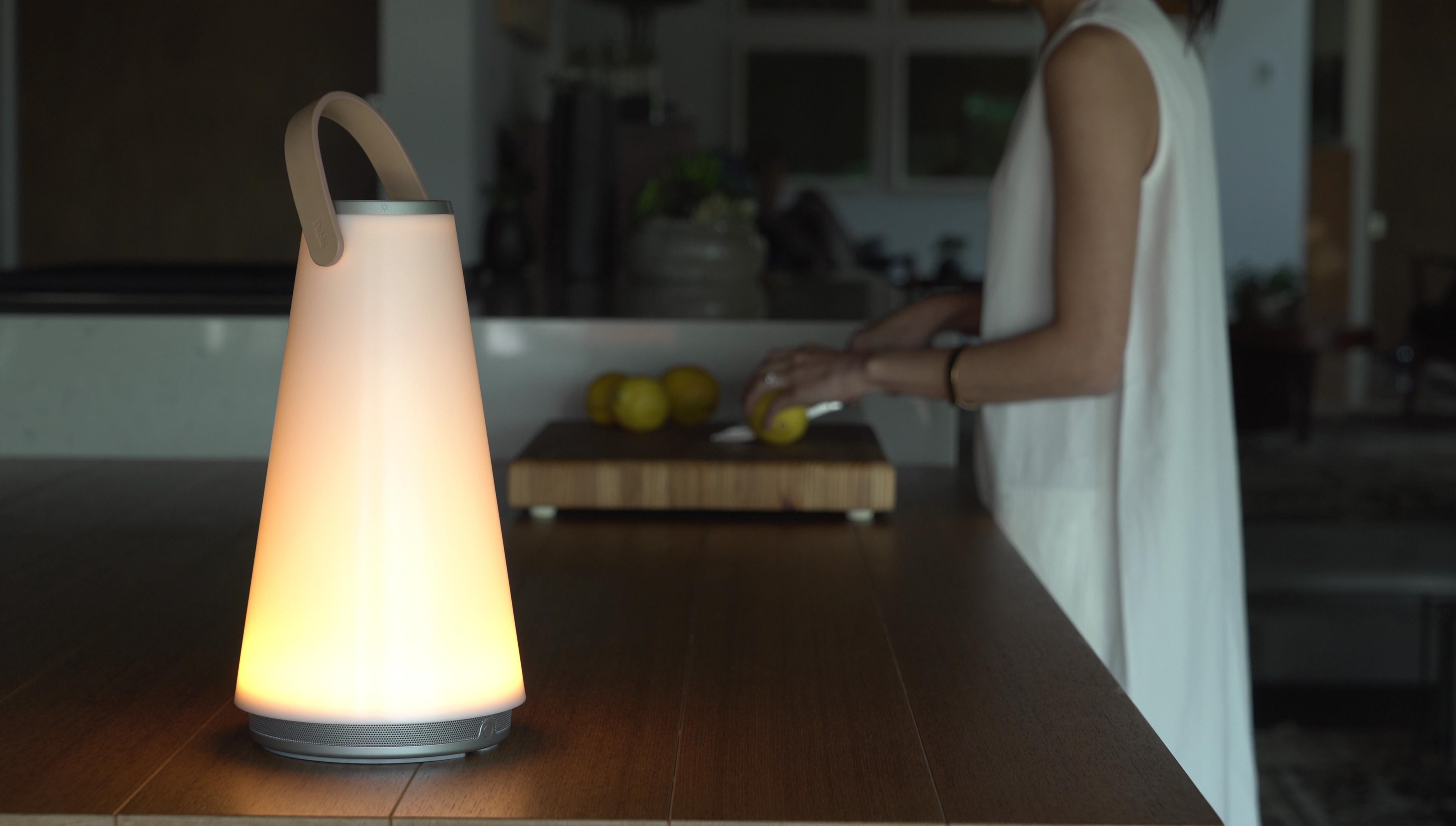 Uma Sound Lantern in Aluminium and Tan by Pablo Designs For Sale 5