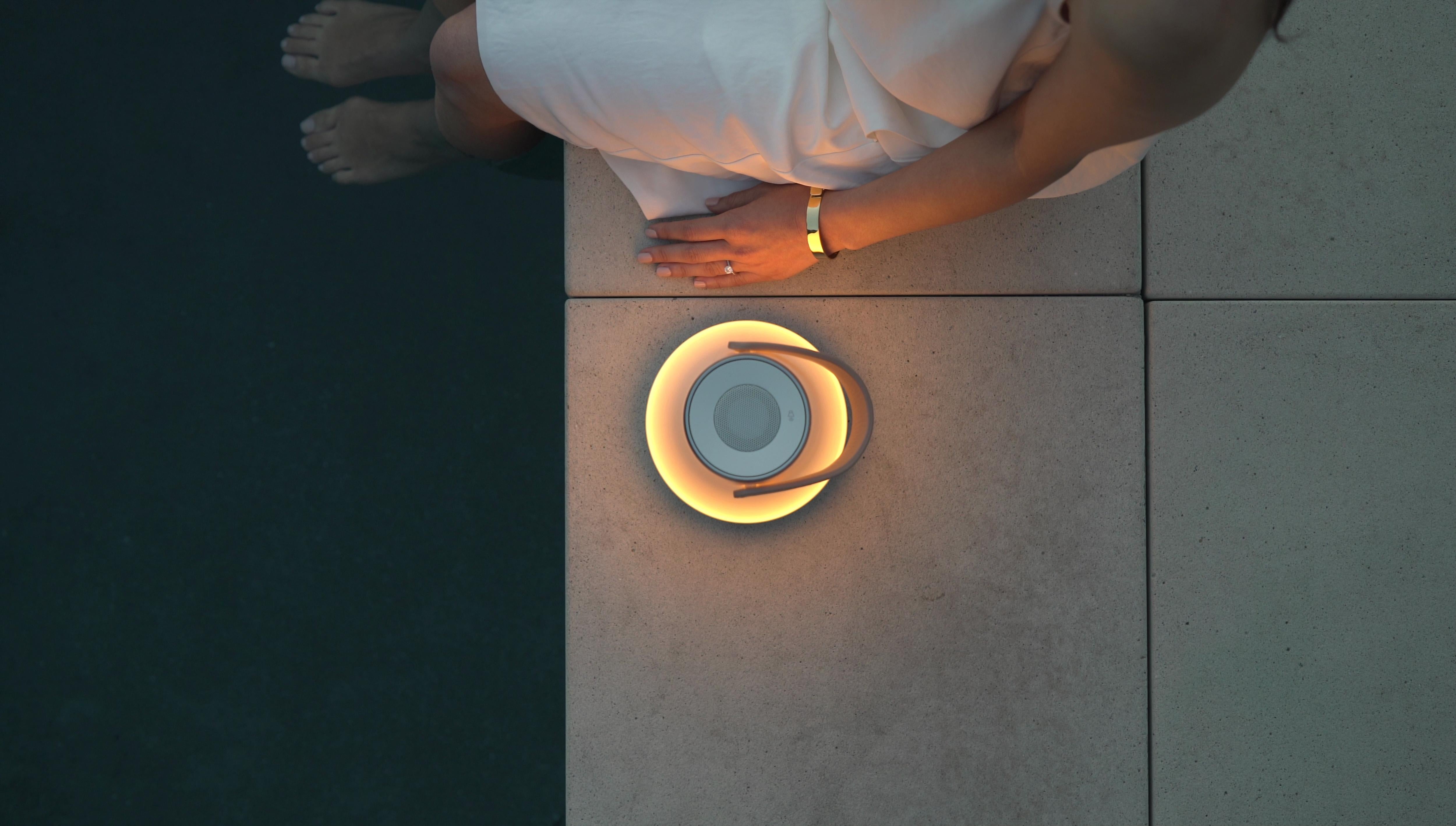 Uma Sound Lantern in Aluminium and Tan by Pablo Designs For Sale 7