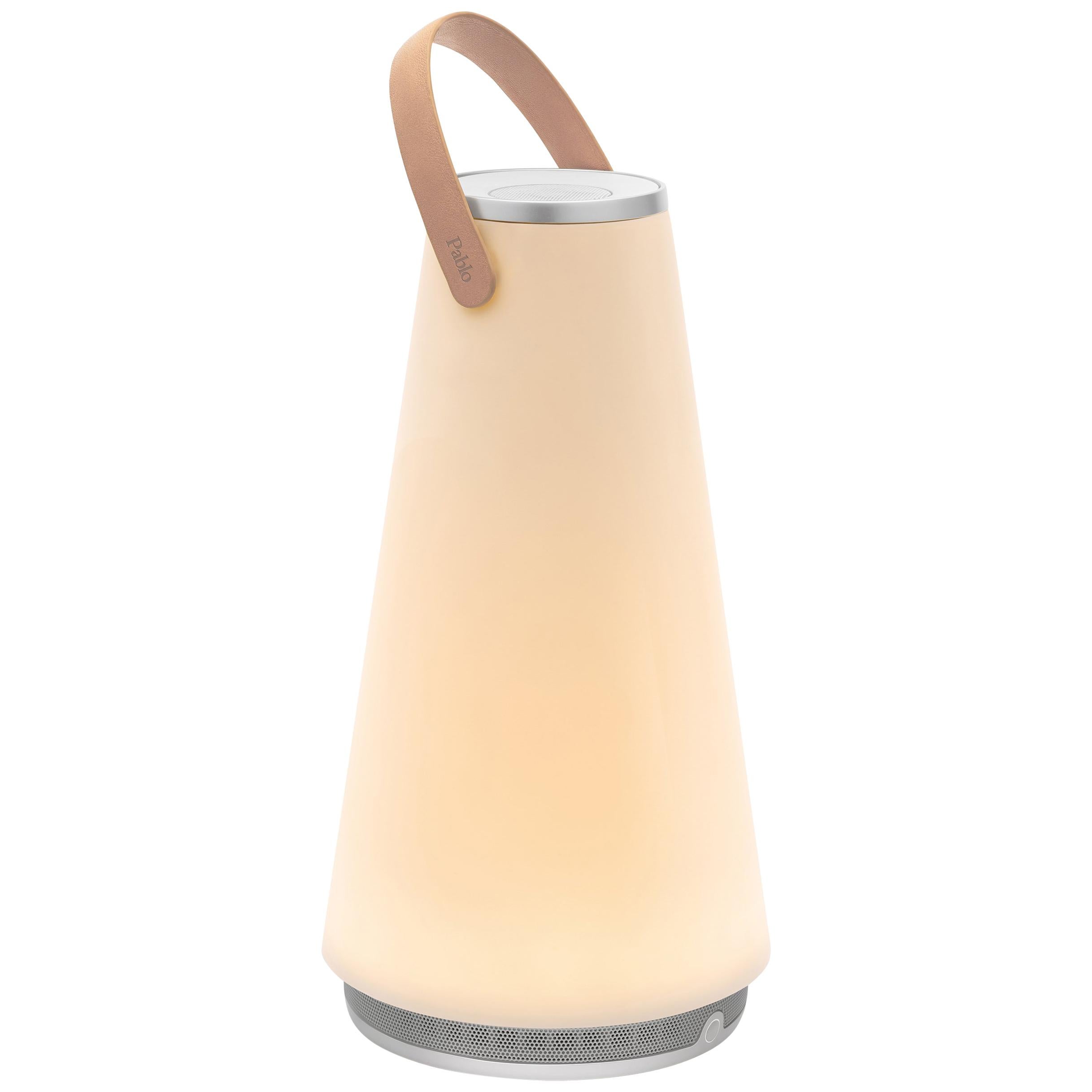 Uma Sound Lantern in Aluminium and Tan by Pablo Designs For Sale